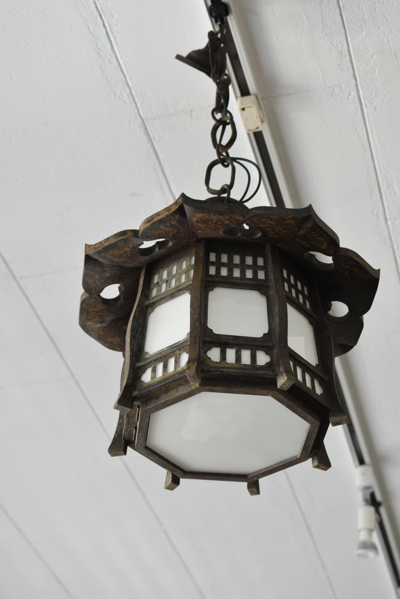 Taisho Japanese Copper Antique Hanging Lantern/Pendant Light with Ceiling, 1900-1920