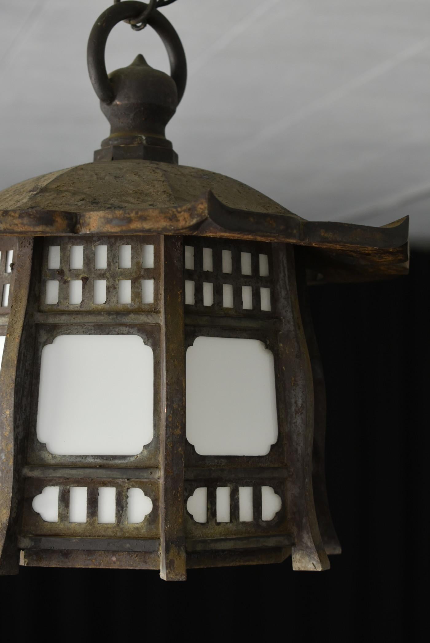Metalwork Japanese Copper Antique Hanging Lantern/Pendant Light with Ceiling, 1900-1920