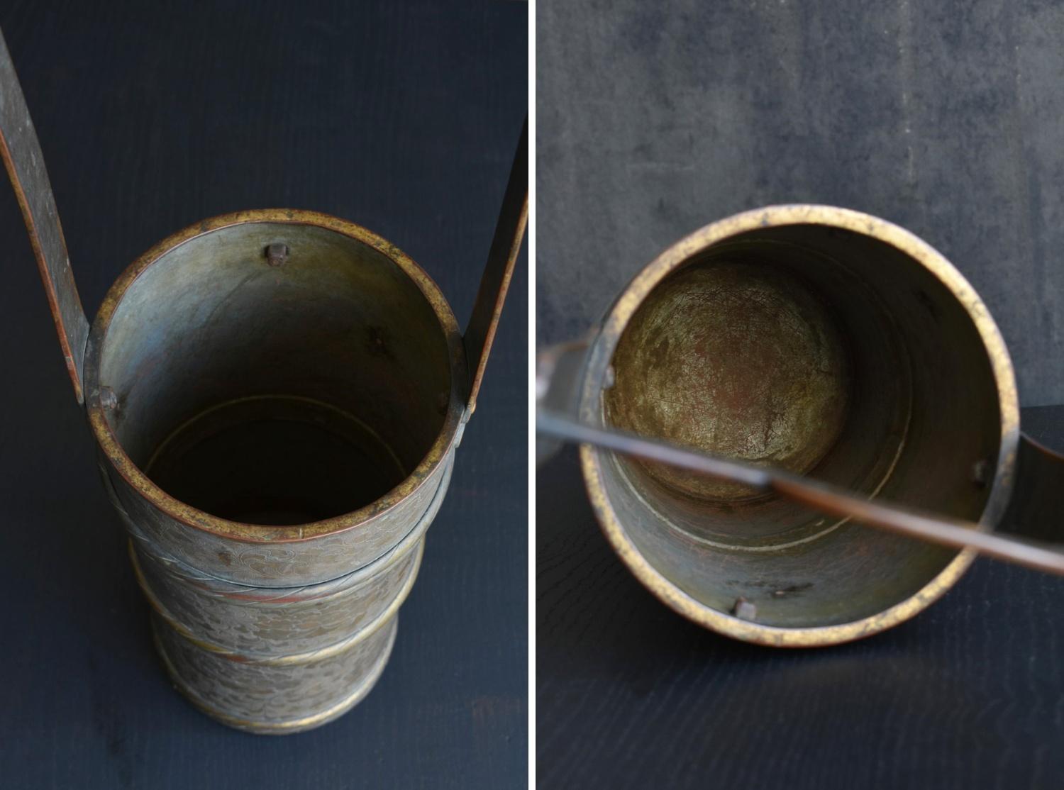 Japanese copper vase/Floral pattern fine engraving/1868-1920/Metal craft 12