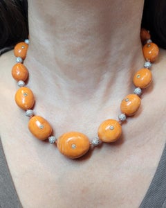 Contemporary Coral Bead and Diamond Necklace, 21st Century, USA