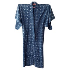 Kimono in cotone giapponese Kasuri blu navy con motivi in Whiting