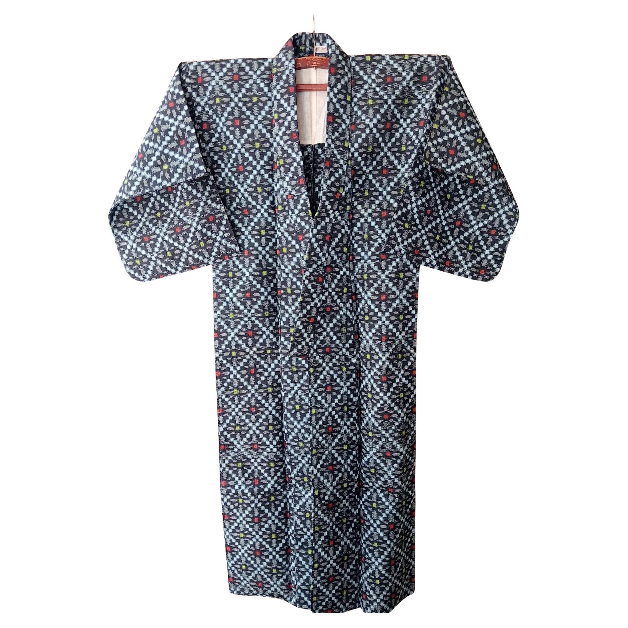 Cotone giapponese Kasuri blu navy con motivo a quadri