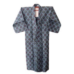 Cotone giapponese Kasuri blu navy con motivo a quadri