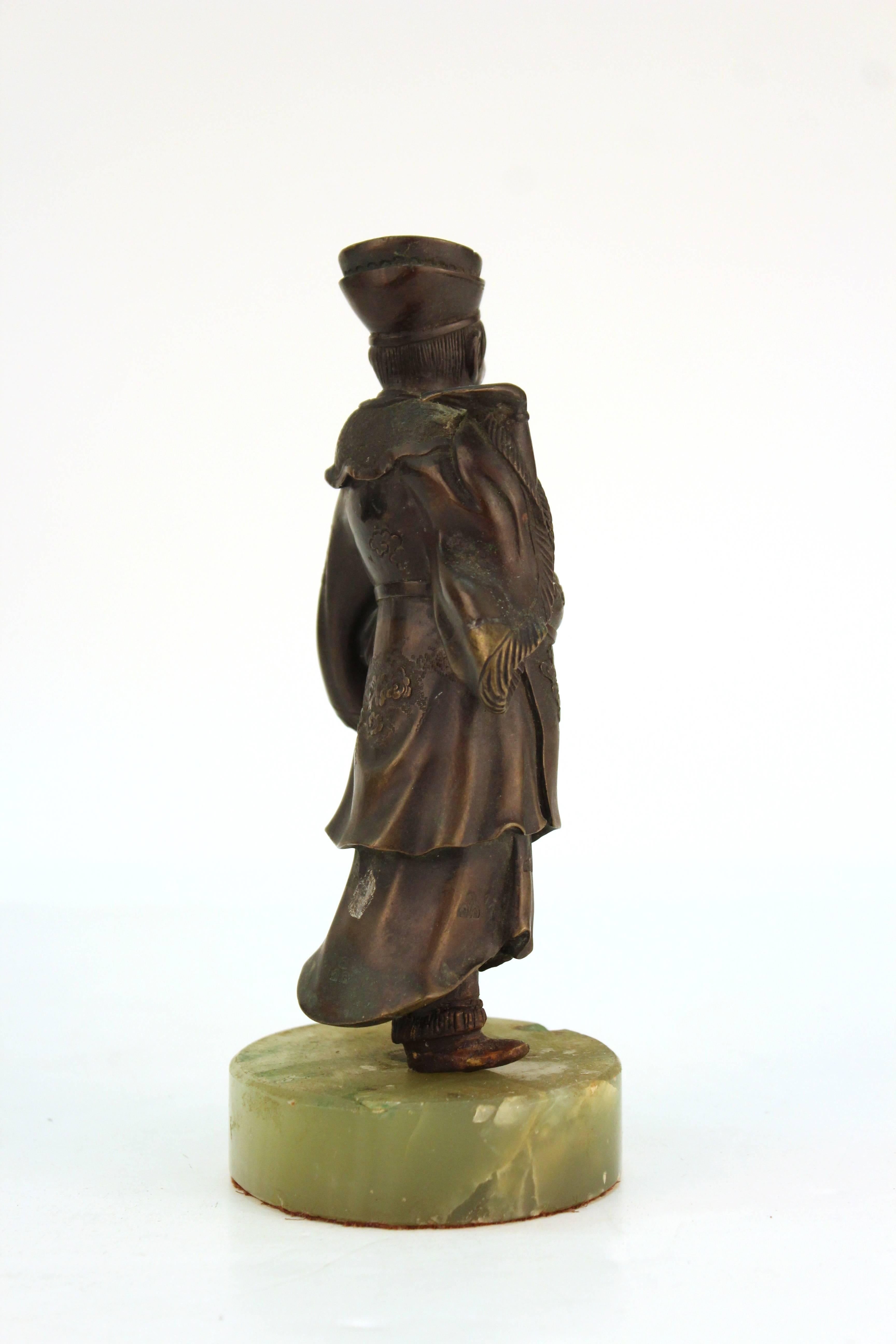 Japanese Court Figure in Bronzed Metal on Stone Base In Good Condition In New York, NY