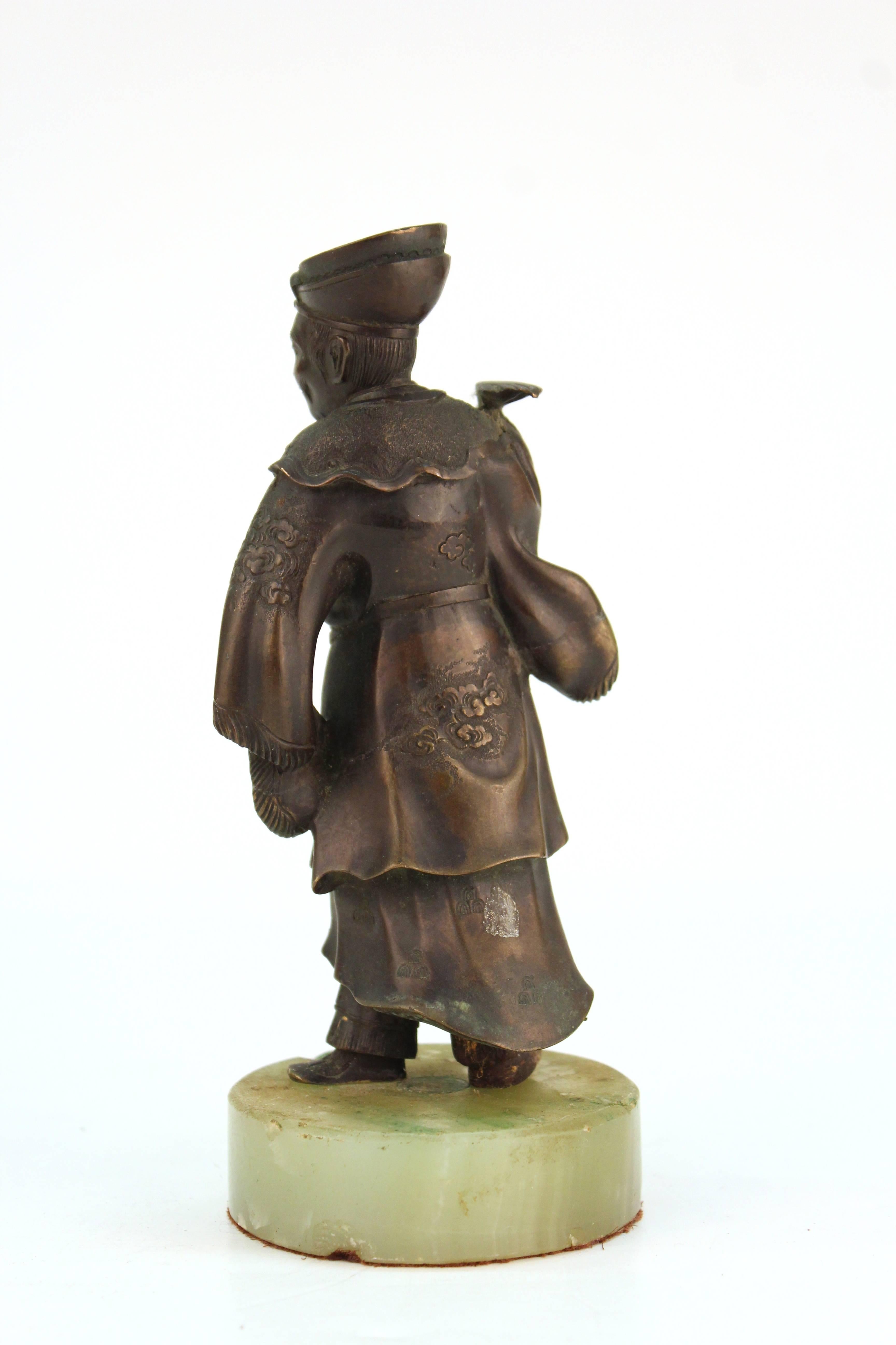 20th Century Japanese Court Figure in Bronzed Metal on Stone Base