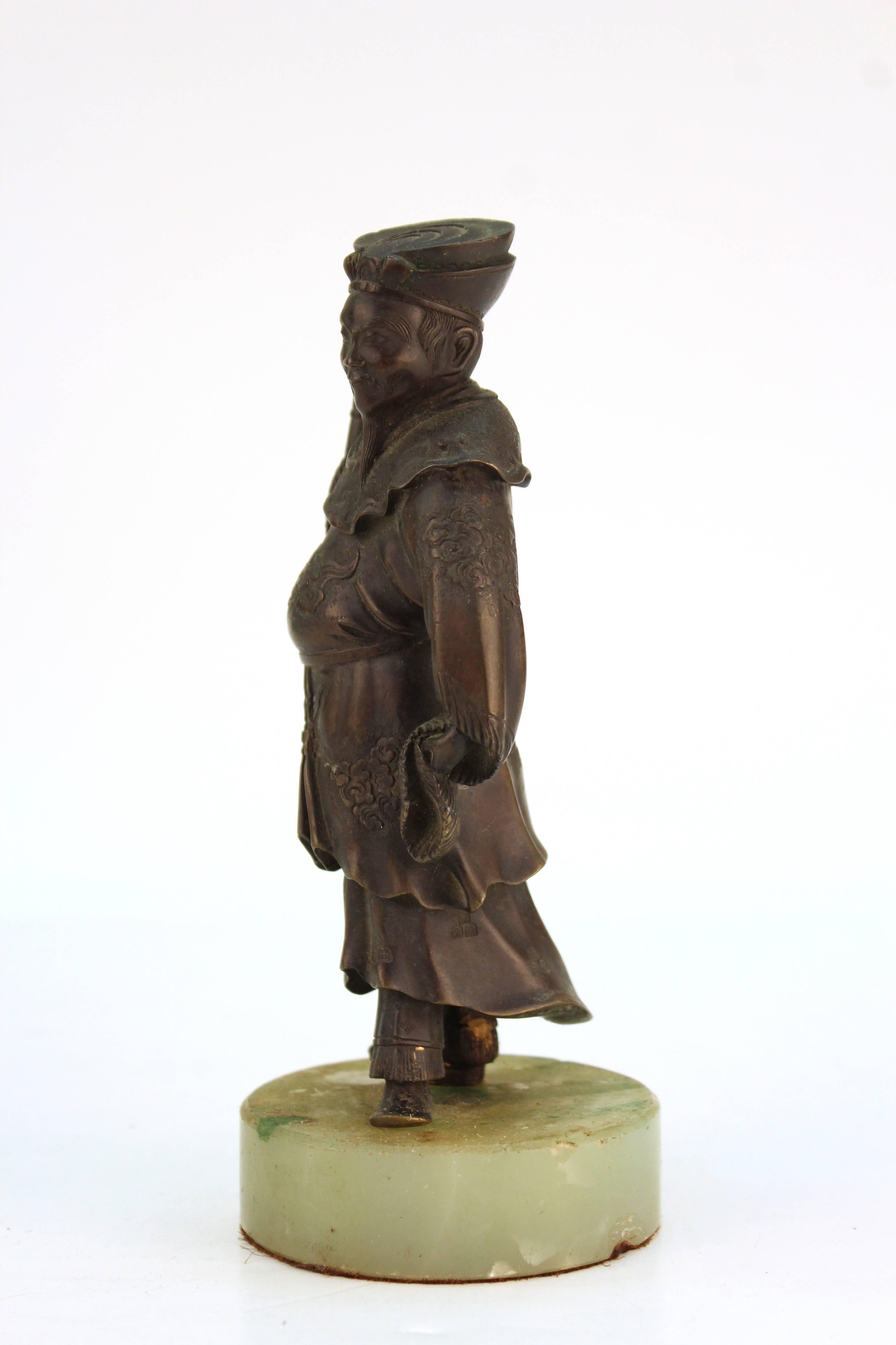 Japanese Court Figure in Bronzed Metal on Stone Base 1