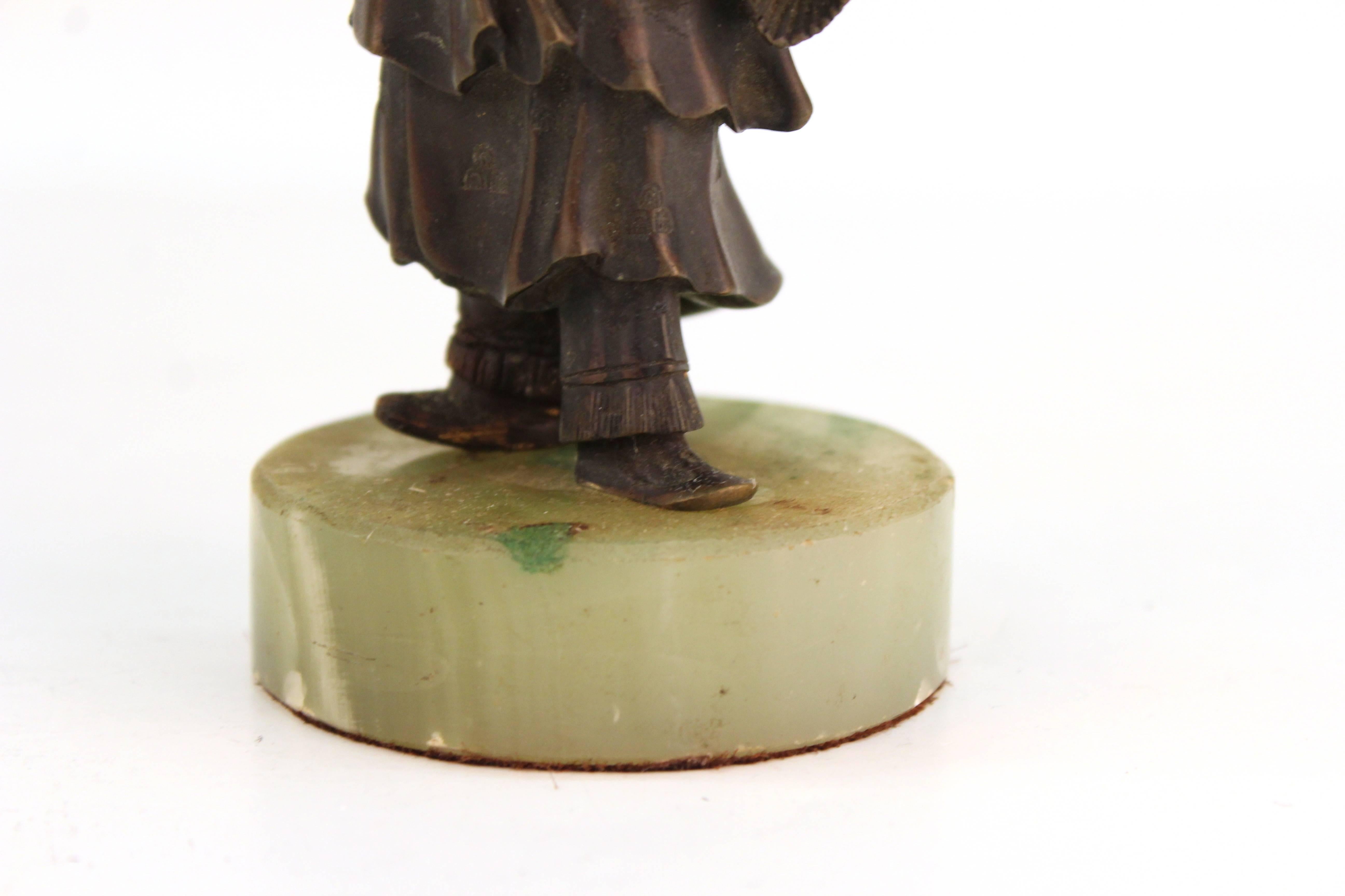 Japanese Court Figure in Bronzed Metal on Stone Base 3