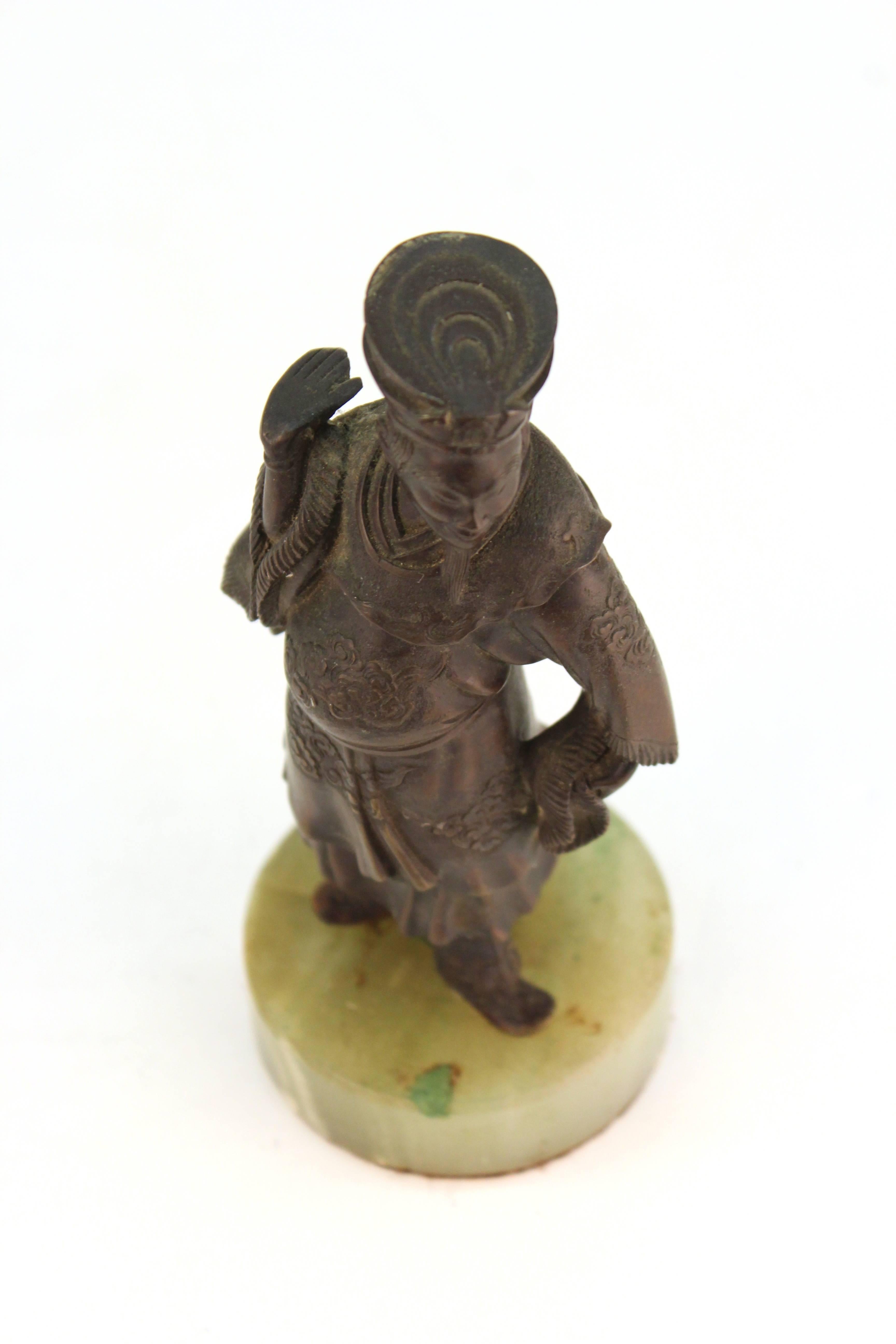 Japanese Court Figure in Bronzed Metal on Stone Base 4