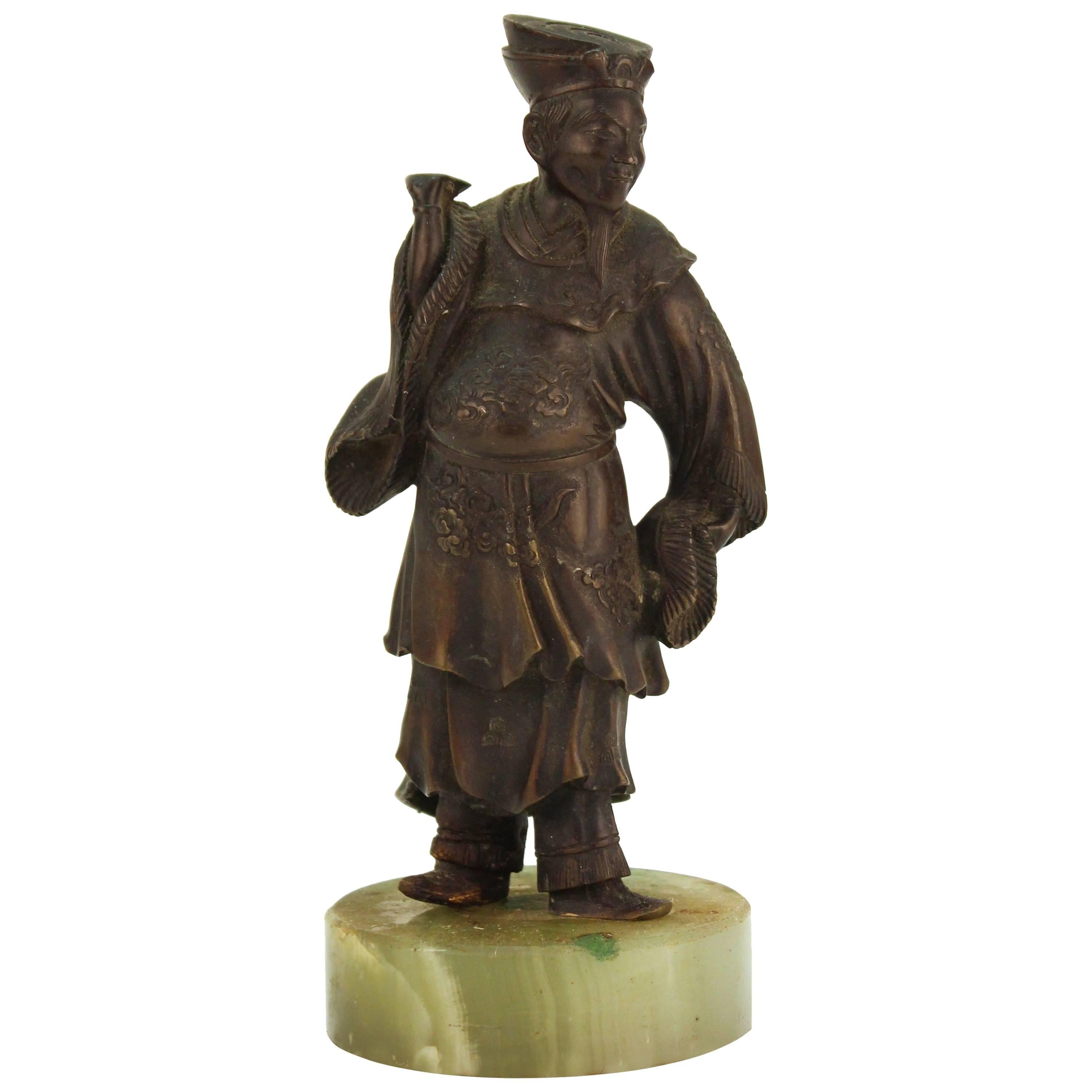 Japanese Court Figure in Bronzed Metal on Stone Base