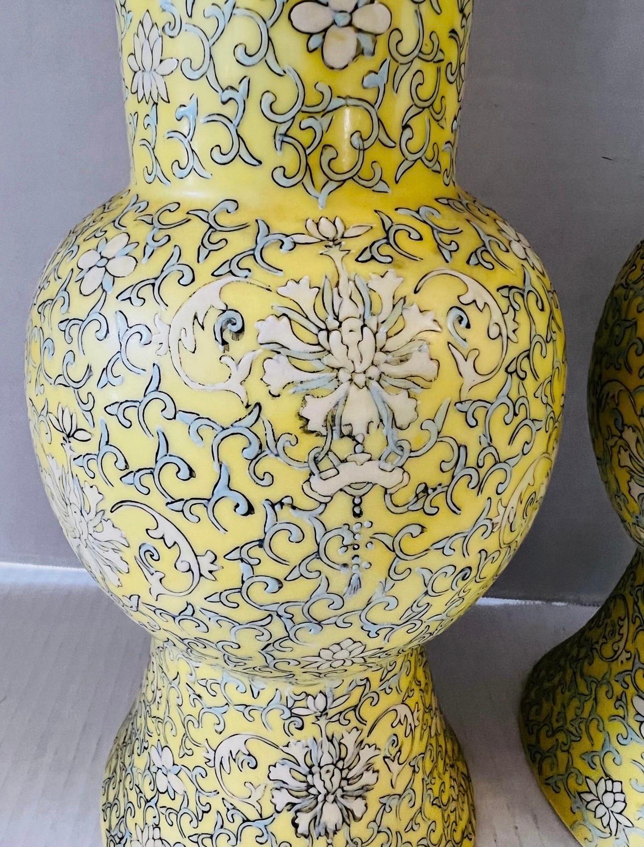 Ceramic Japanese Coveted Yellow Porcelain Three Piece Set Bowl & Pair of Vases Matching