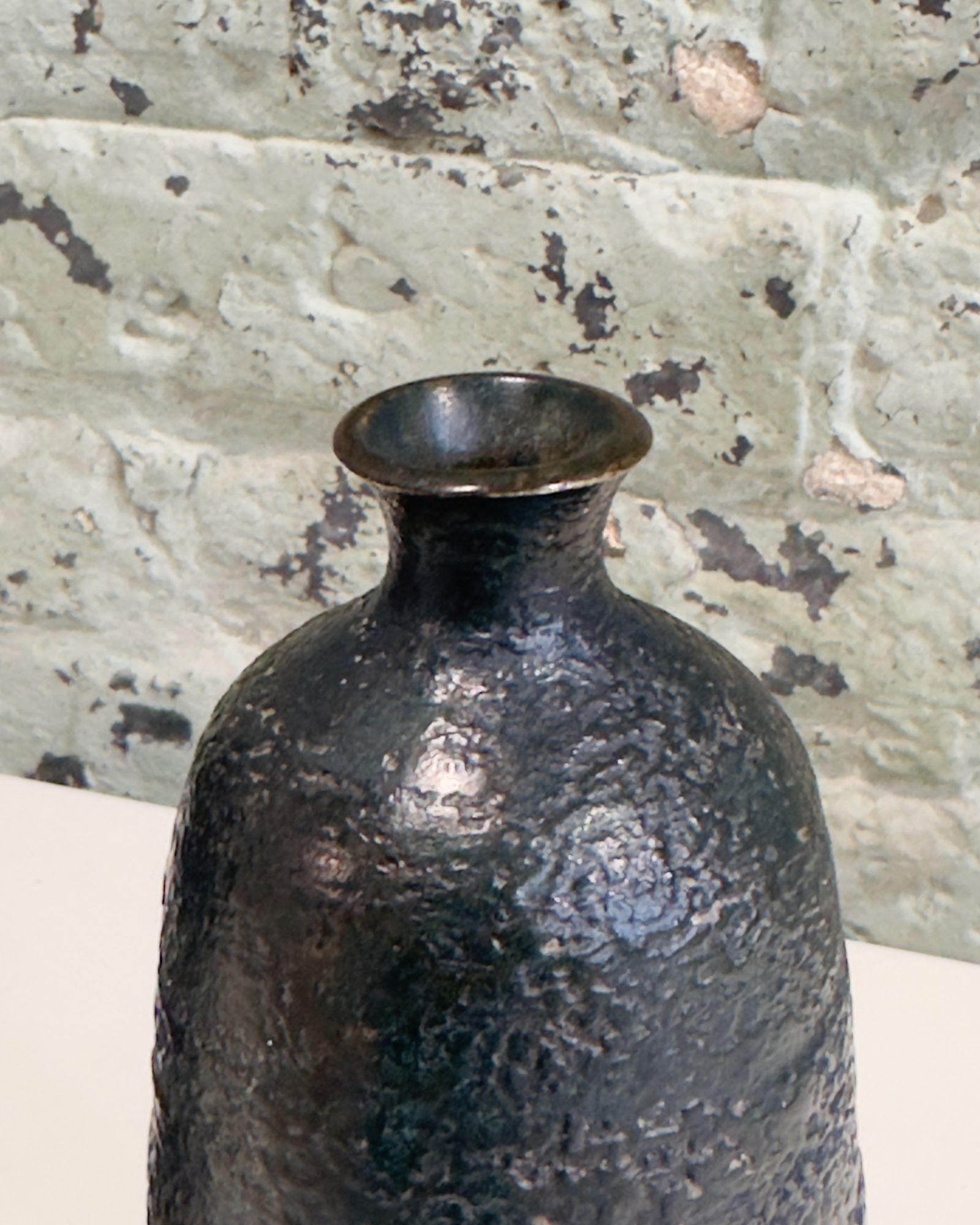 Japanese Craftsman Bronze Vases Black Volcanic Patinated Enamel, Japan 1930's For Sale 5