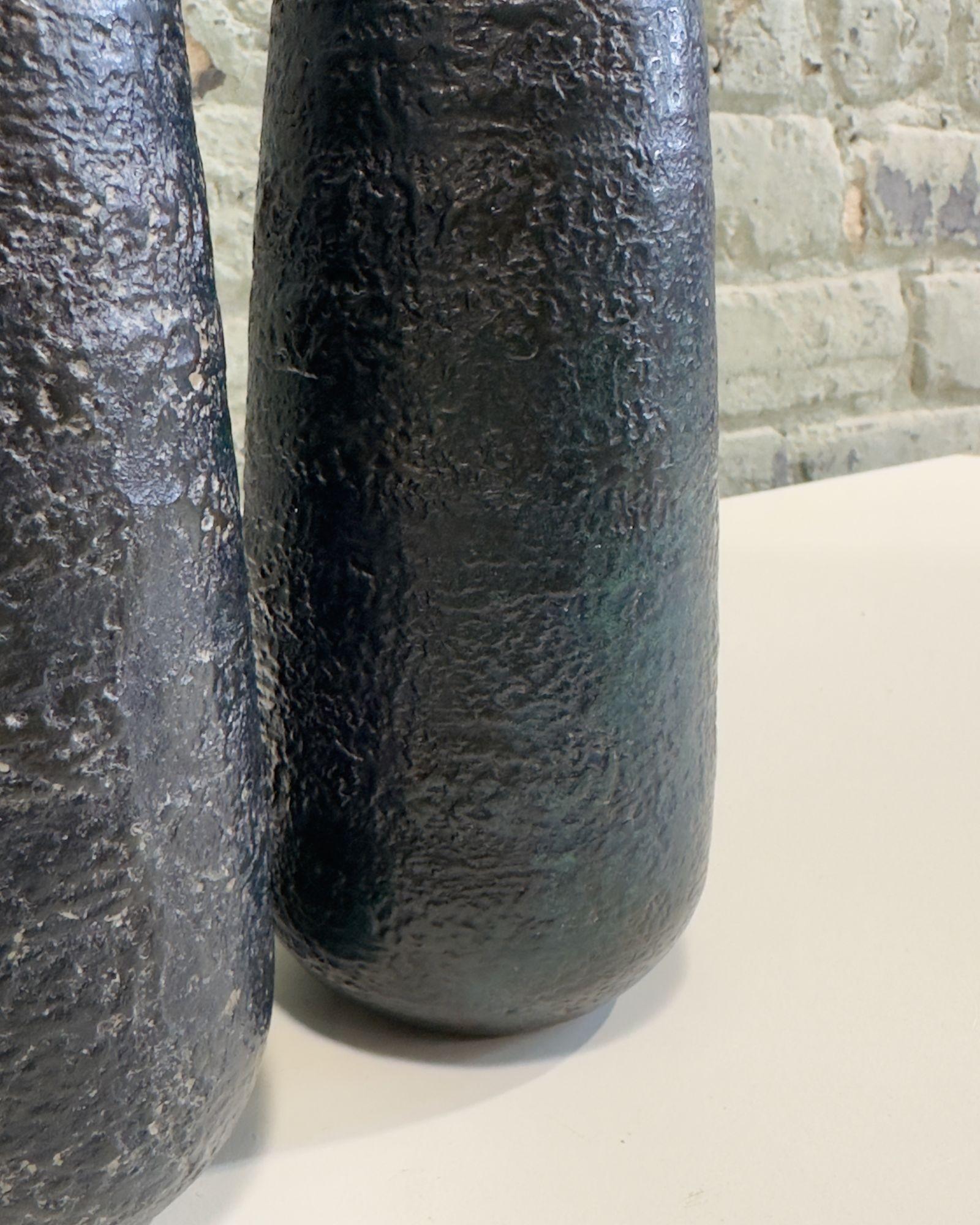 Japanese Craftsman Bronze Vases Black Volcanic Patinated Enamel, Japan 1930's For Sale 3