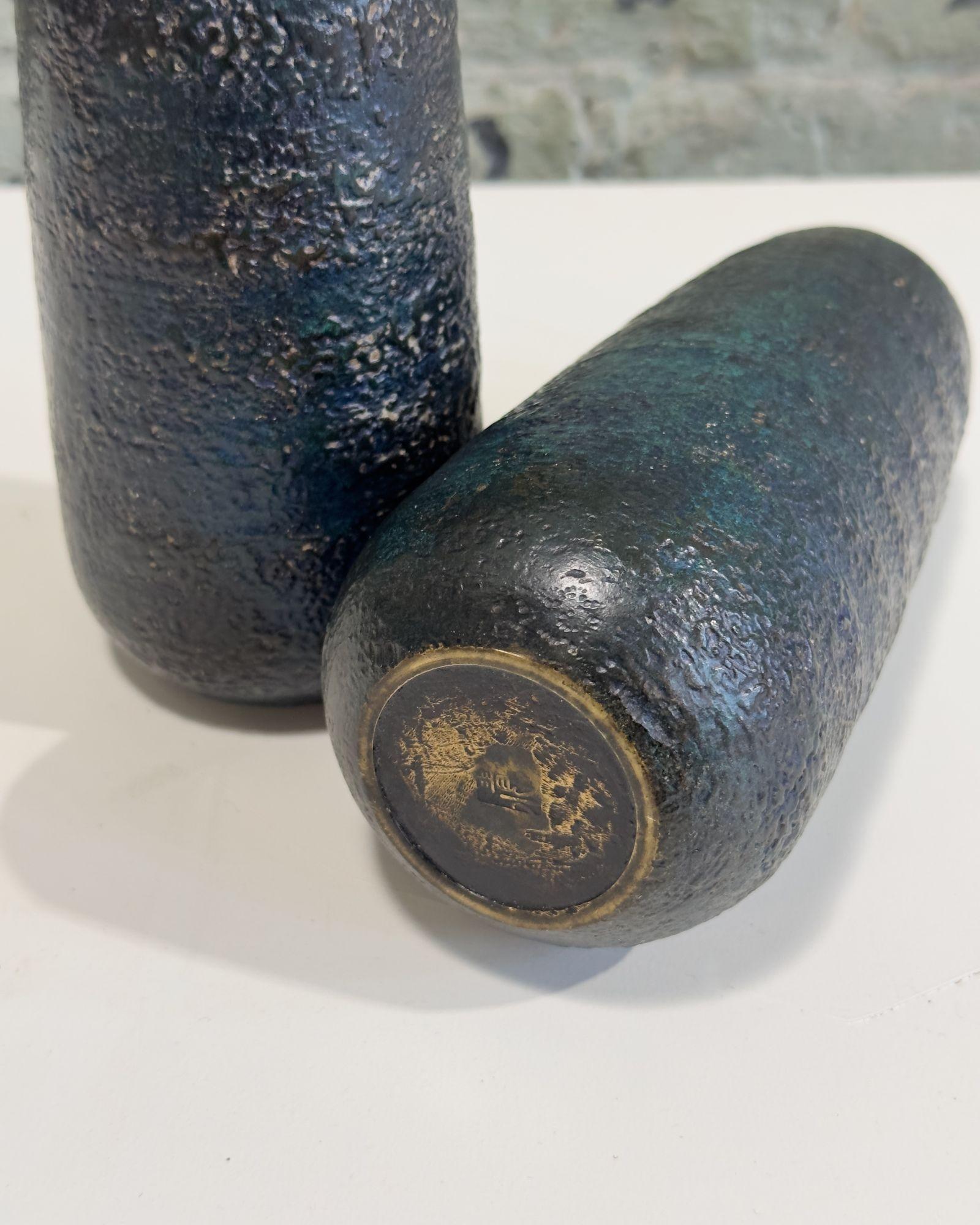 Japanese Craftsman Bronze Vases Black Volcanic Patinated Enamel, Japan 1930's For Sale 4