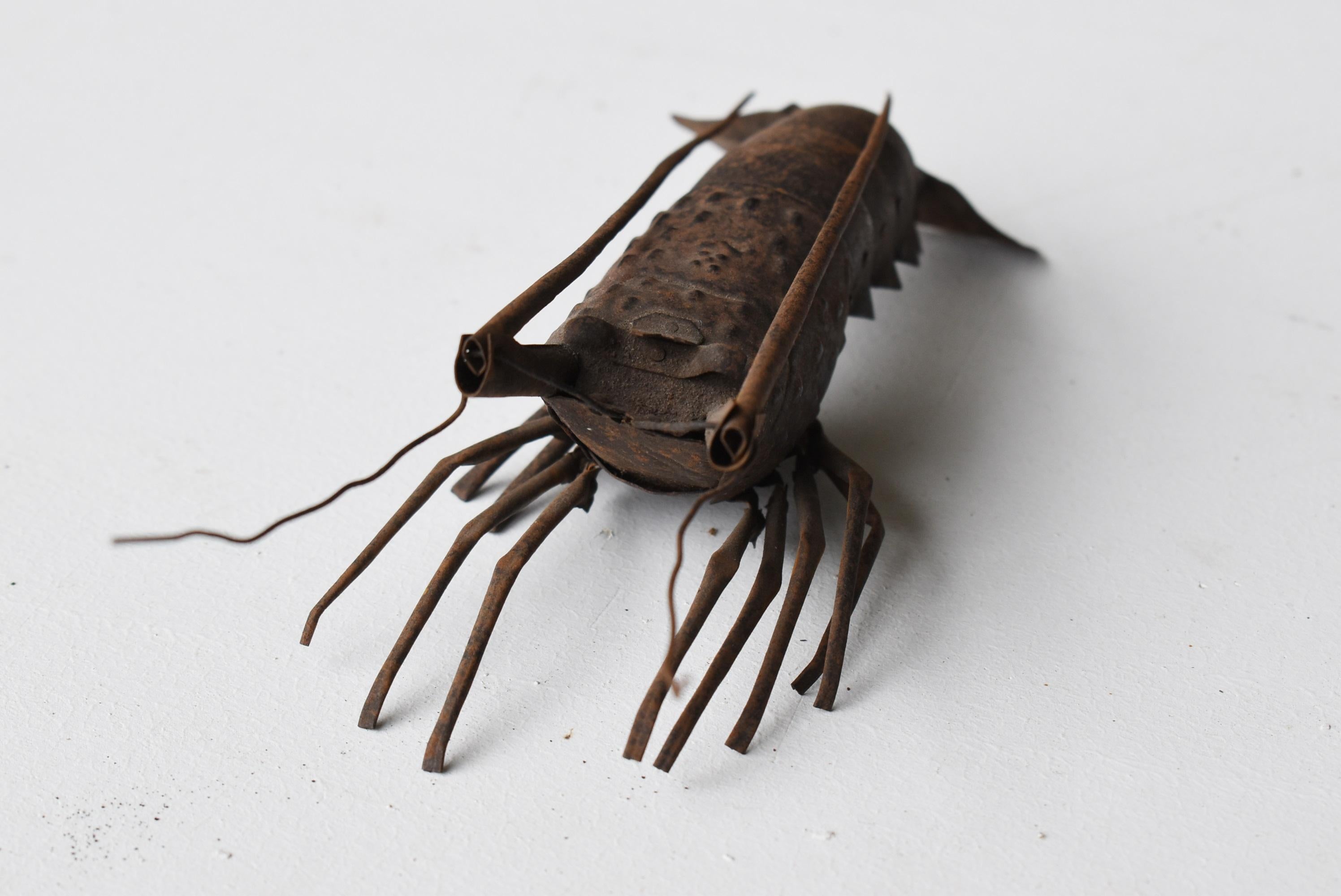 Japanese Old Iron Shrimp Figurine 1860s-1920s/Antique Object mingei In Good Condition For Sale In Sammu-shi, Chiba