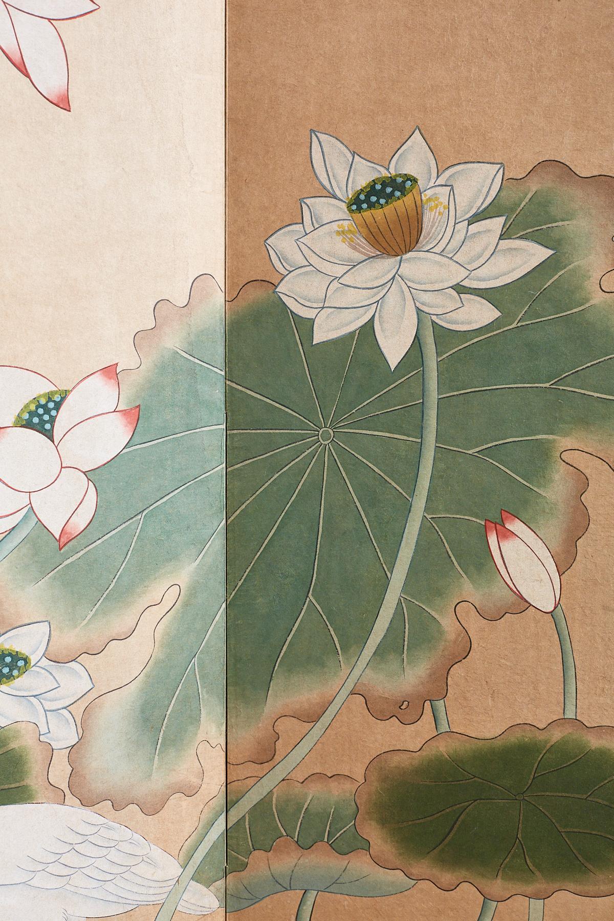 Japanese Cranes and Lotus Blossom Byobu Screen 2
