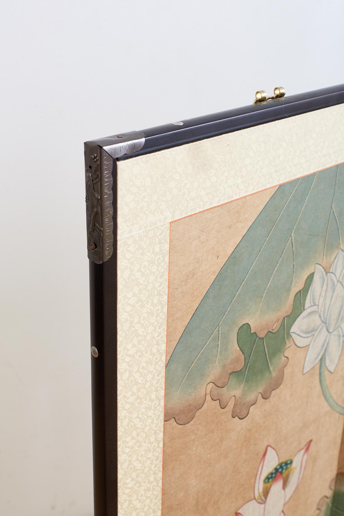 Japanese Cranes and Lotus Blossom Byobu Screen 3