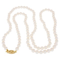 Retro Japanese Cultured Pearl Yellow Gold Necklace