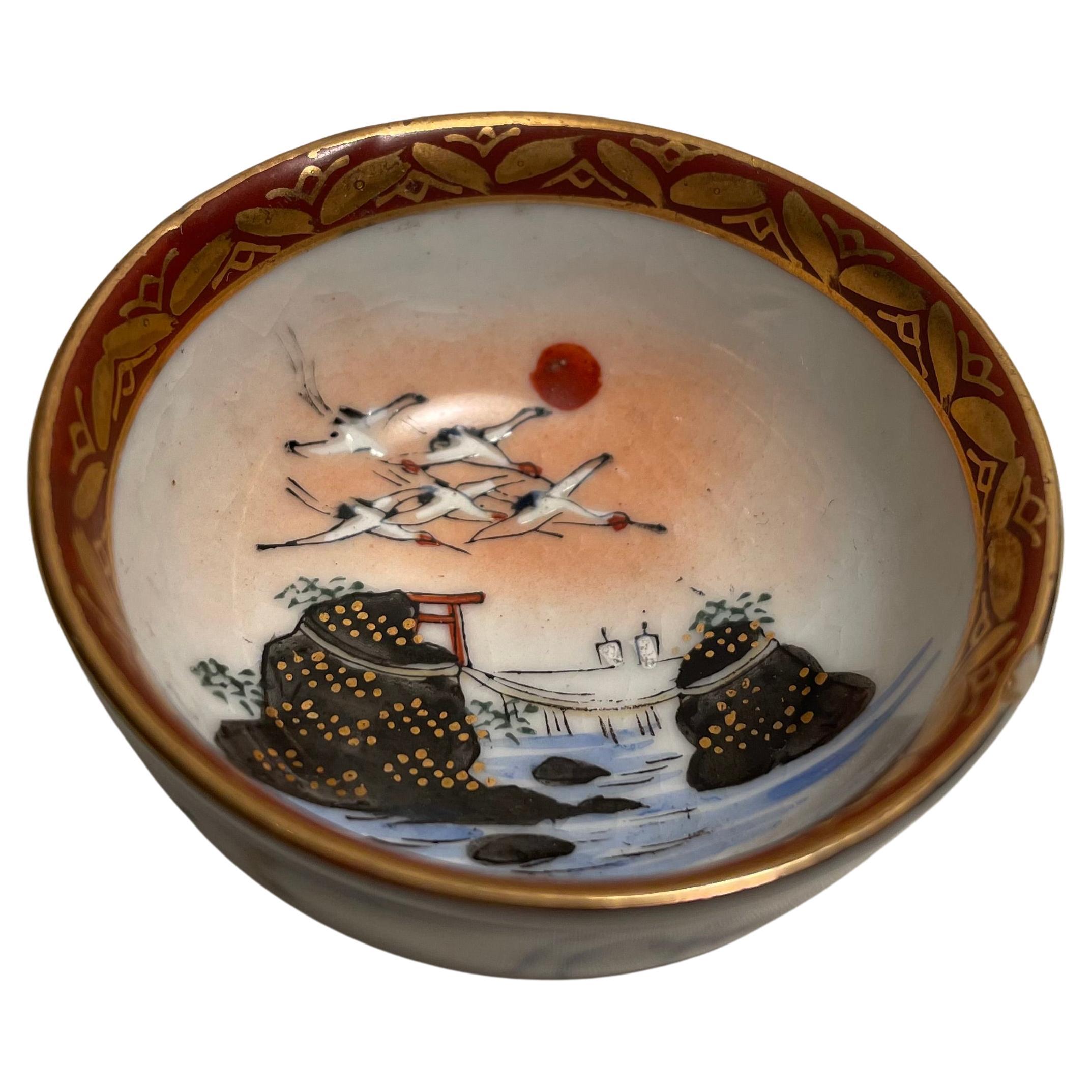 Japanese Cup of Sake 1960s Showa Porcelain Landscape of ISE For Sale