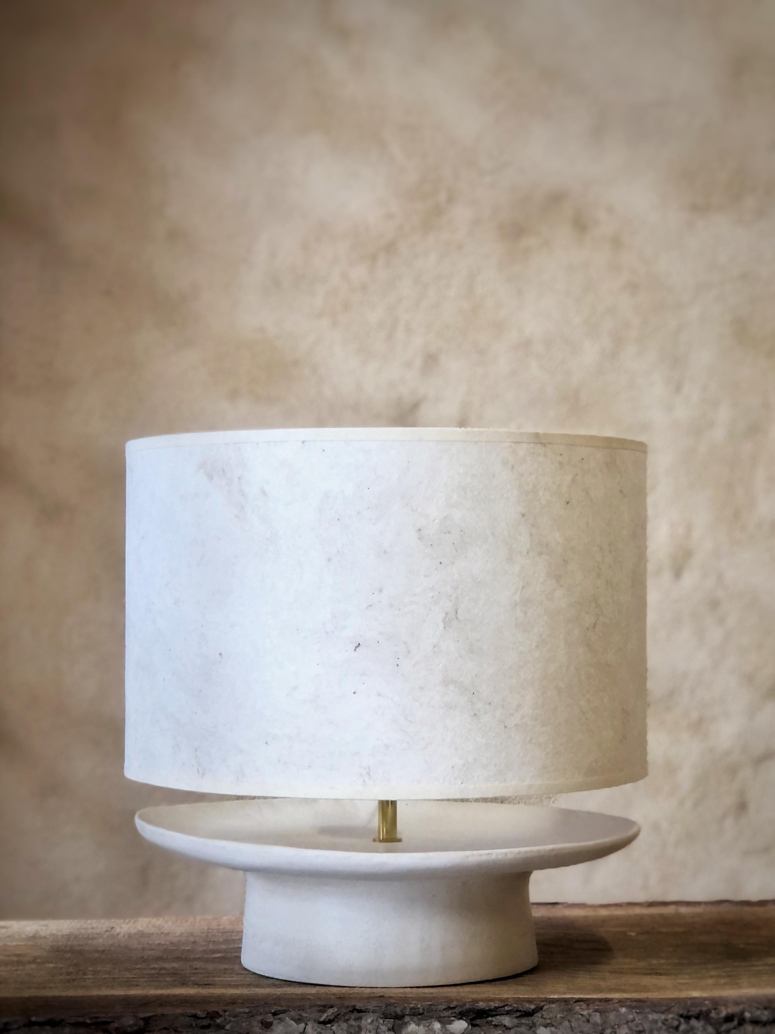 Japanese Cup Table Lamp by Sophie Vaidie
One Of A Kind.
Dimensions: Ø 35 x H 32 cm. 
Materials: Beige stoneware with white mat glaze and light mulberry paper.

All our lamps can be wired according to each country. If sold to the USA it will be wired