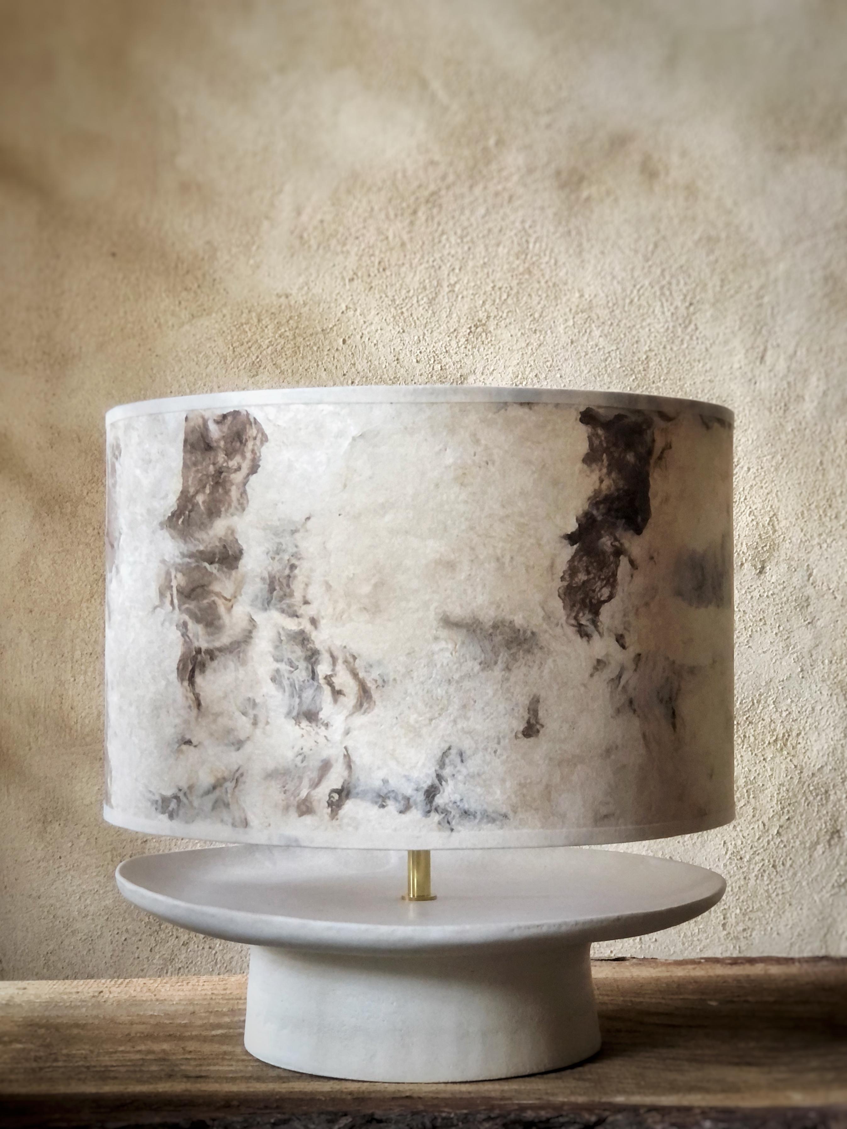 Japanese Cup Table Lamp by Sophie Vaidie
One Of A Kind.
Dimensions: Ø 35 x H 35 cm. 
Materials: Beige stoneware with white mat glaze and brown mulberry paper.

All our lamps can be wired according to each country. If sold to the USA it will be wired