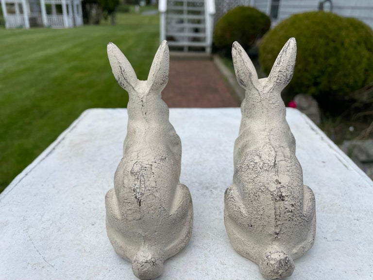 Iron Japanese Pair Small Flower Pot Bunny Rabbits For Sale