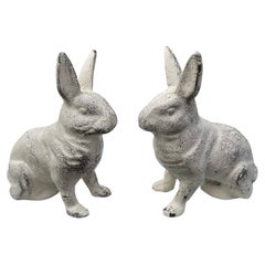 Vintage Japanese Pair Small Garden Bunny Rabbits