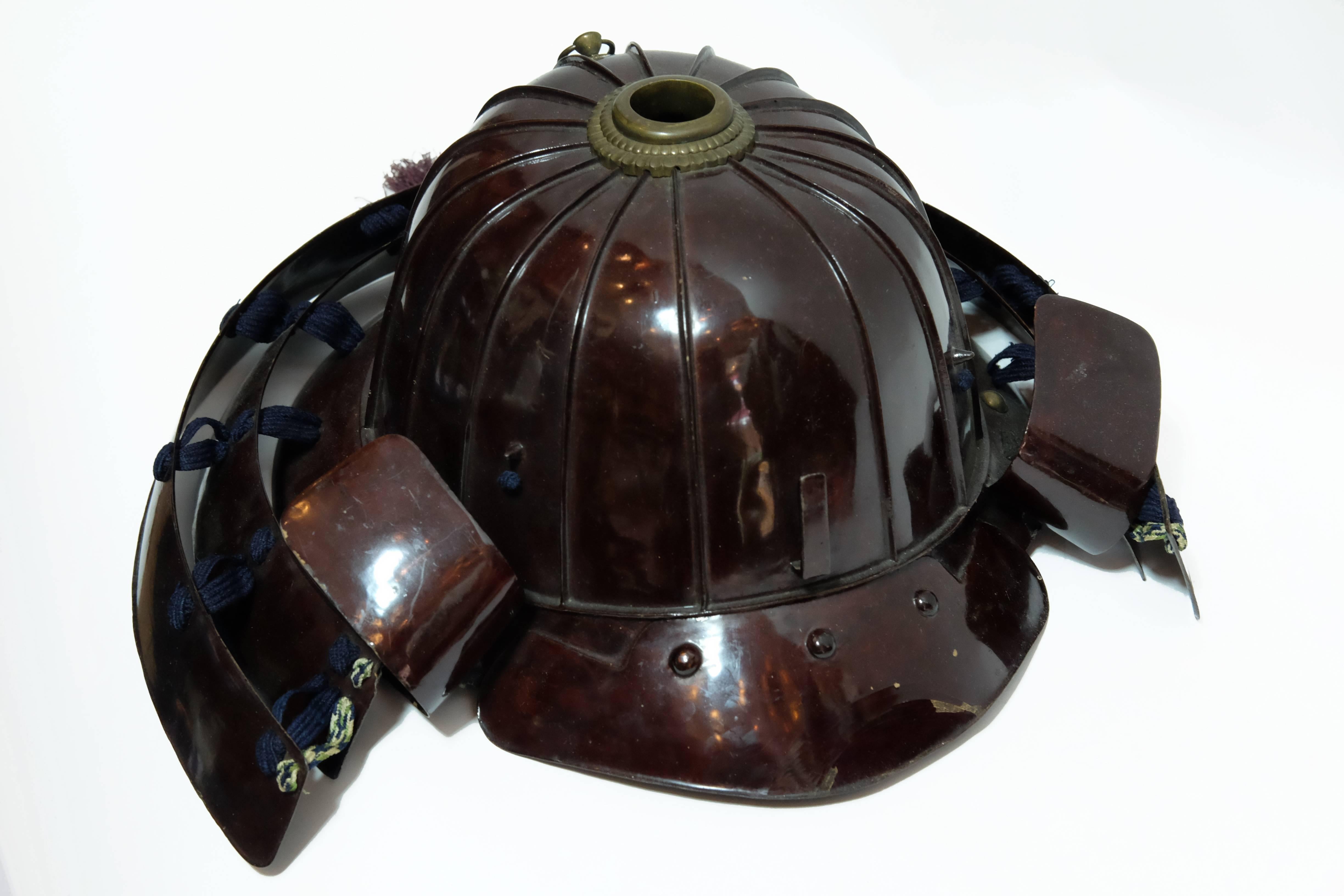 Japanese Dark Brown Lacquered Samurai Warrior Ornamental Helmet, 1850s 1