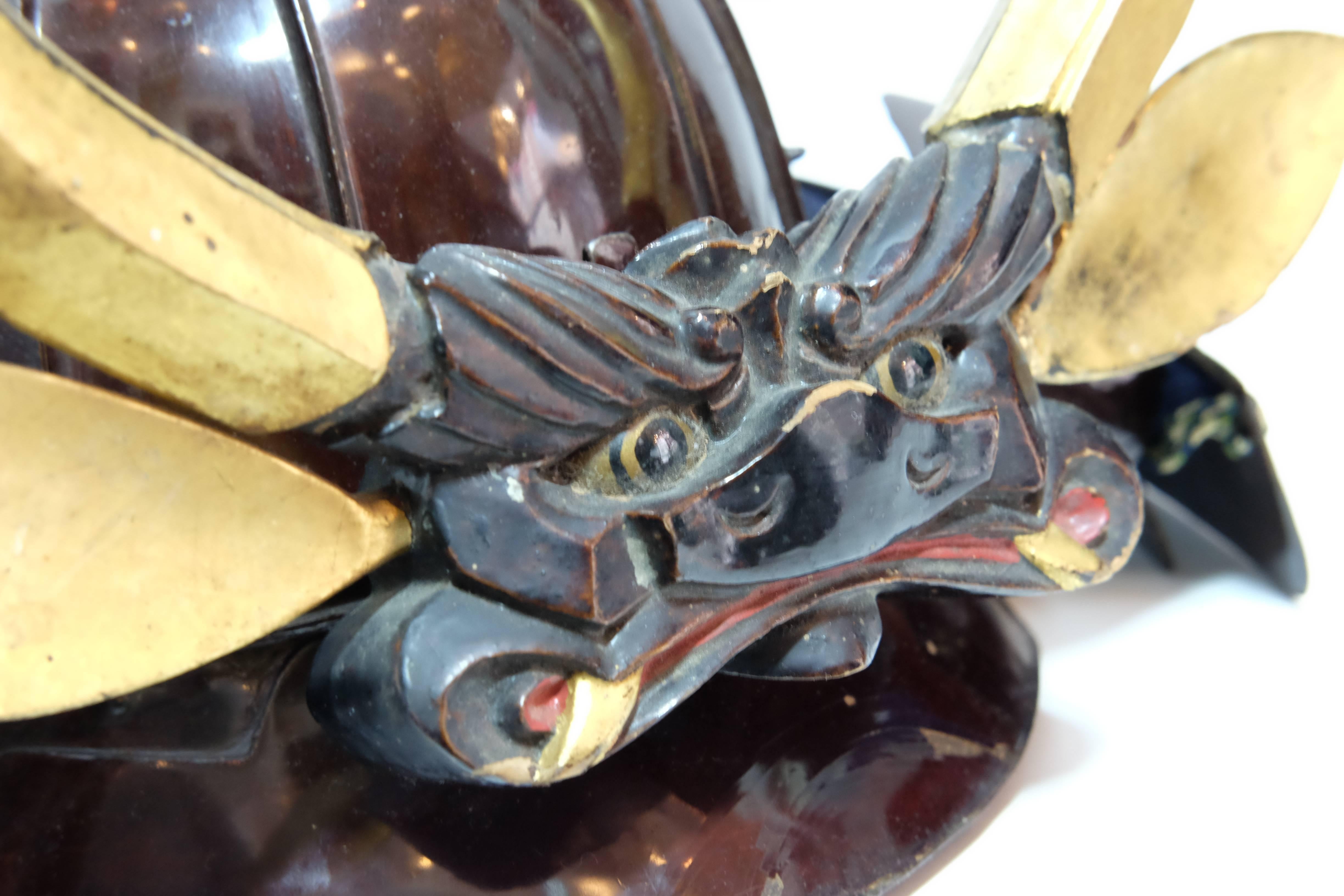 Japanese Dark Brown Lacquered Samurai Warrior Ornamental Helmet, 1850s 4