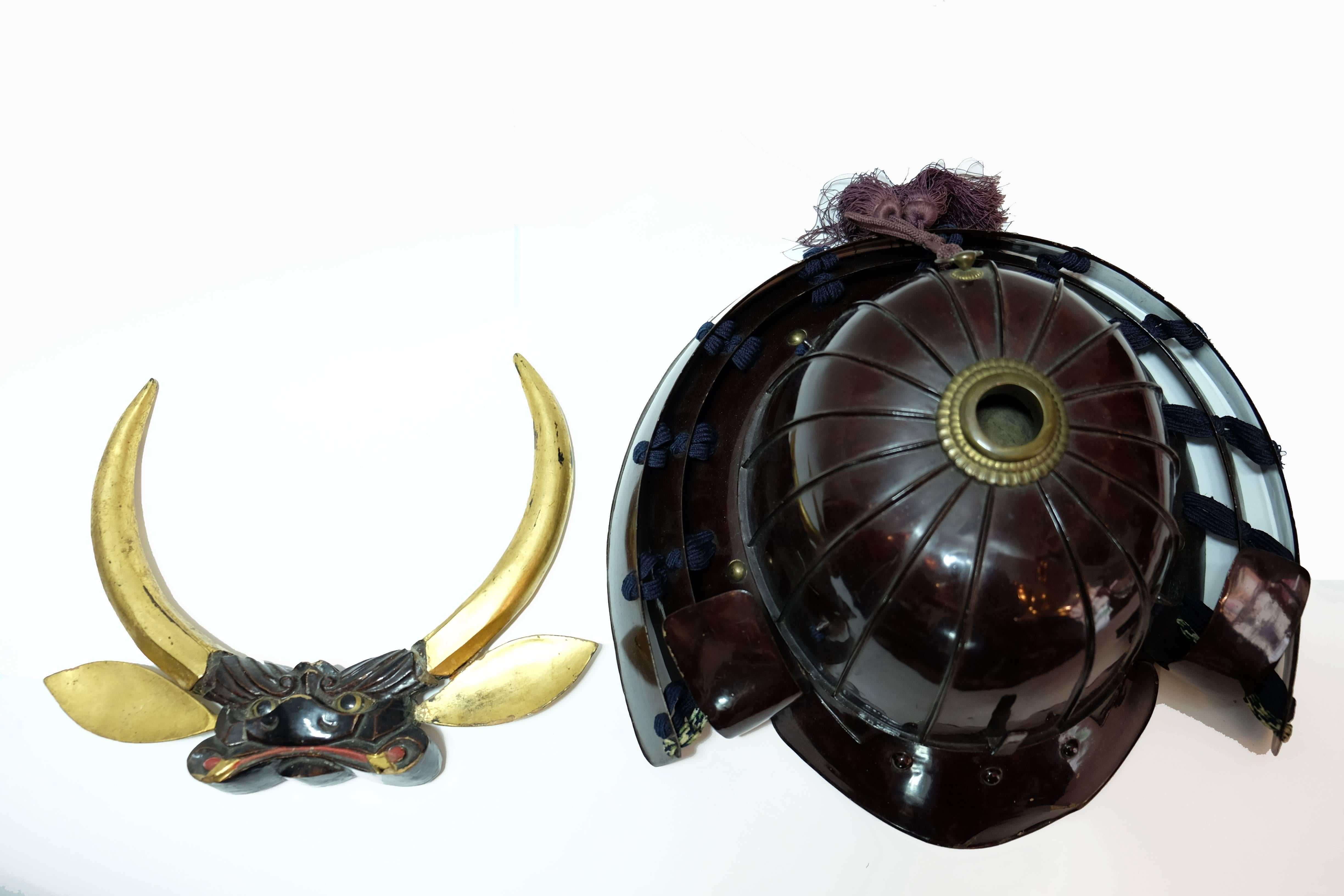 Japanese Dark Brown Lacquered Samurai Warrior Ornamental Helmet, 1850s 7