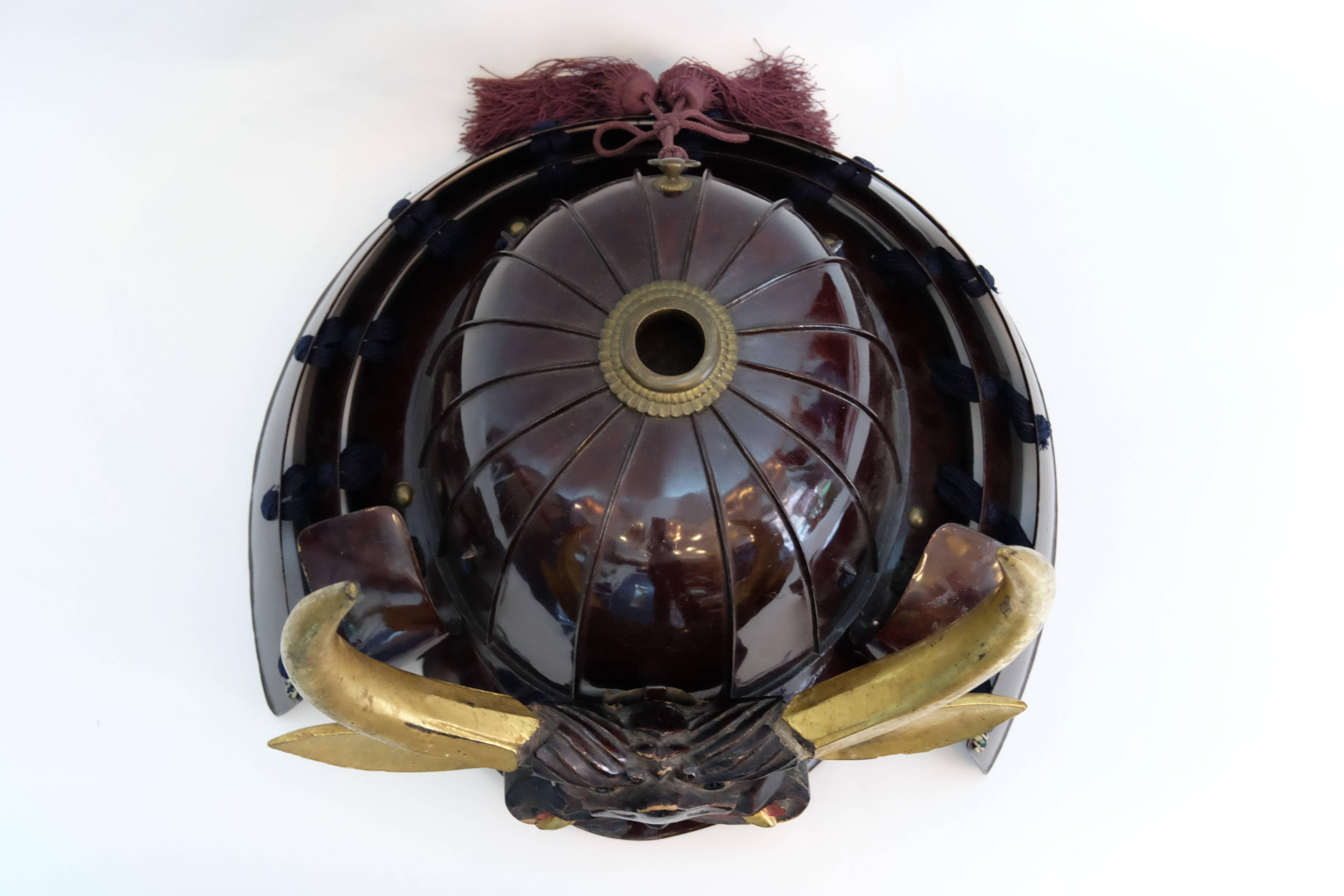 19th Century Japanese Dark Brown Lacquered Samurai Warrior Ornamental Helmet, 1850s