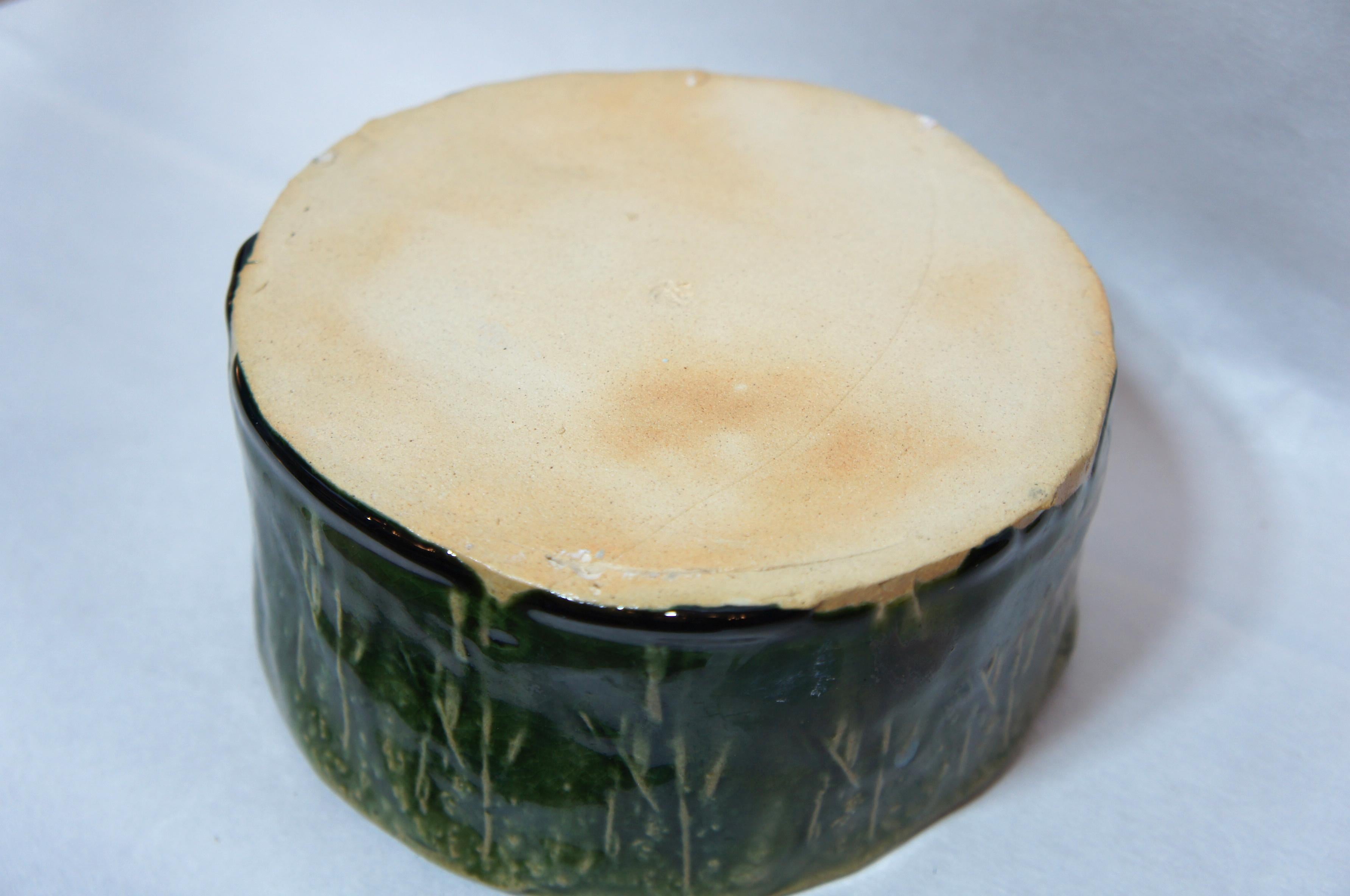 Japanese Dark Green Ceramic Oribe Ware Round Vase, 1950s For Sale 5
