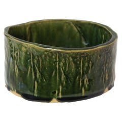 Vintage Japanese Dark Green Ceramic Oribe Ware Round Vase, 1950s