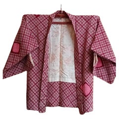 Japanese dark red and pink Haori Kimono Coat for Women with Silk Shibori 1970s