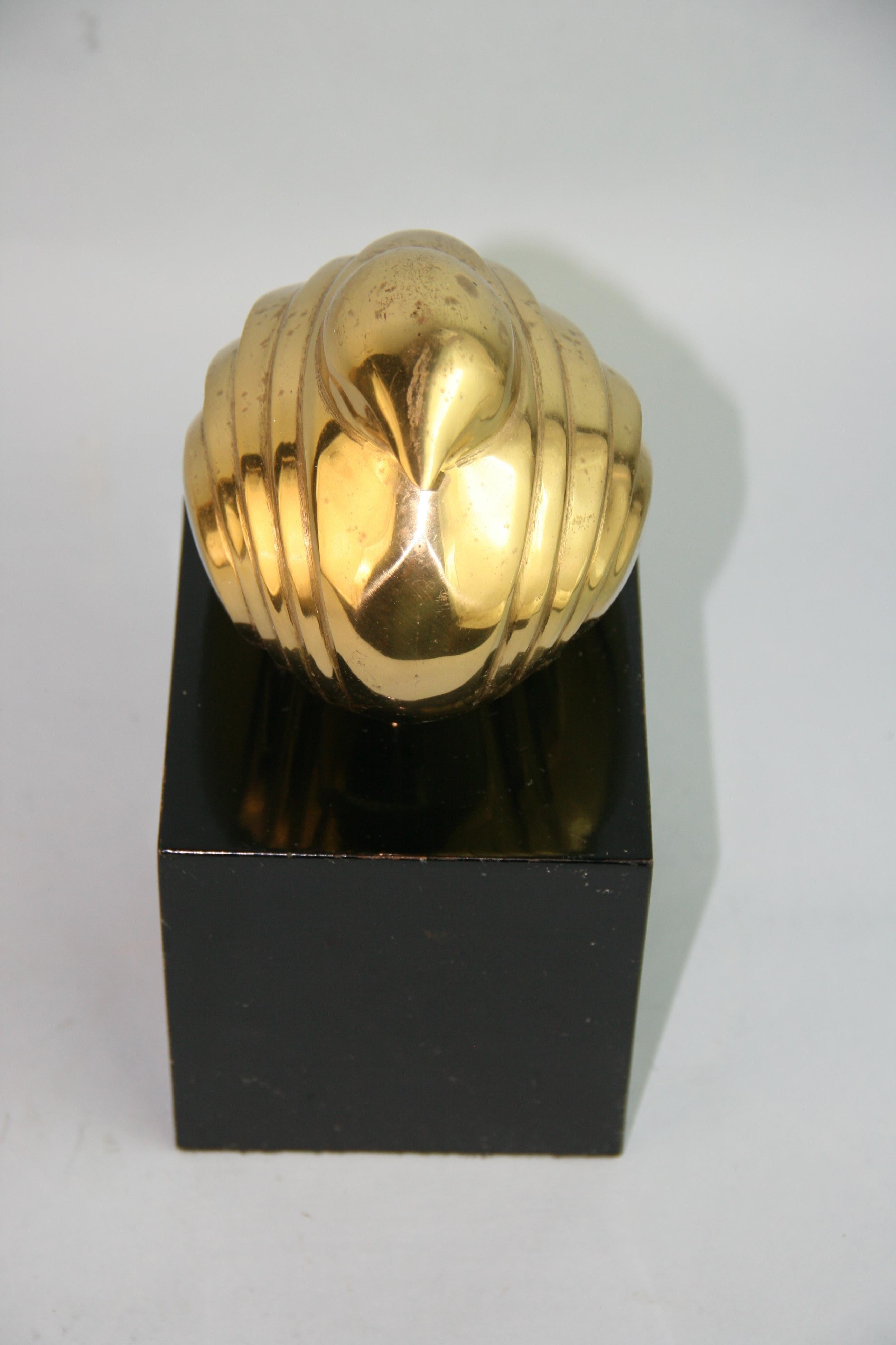 Japanese Deco Style Brass Quail Sculpture on Wood Base 3