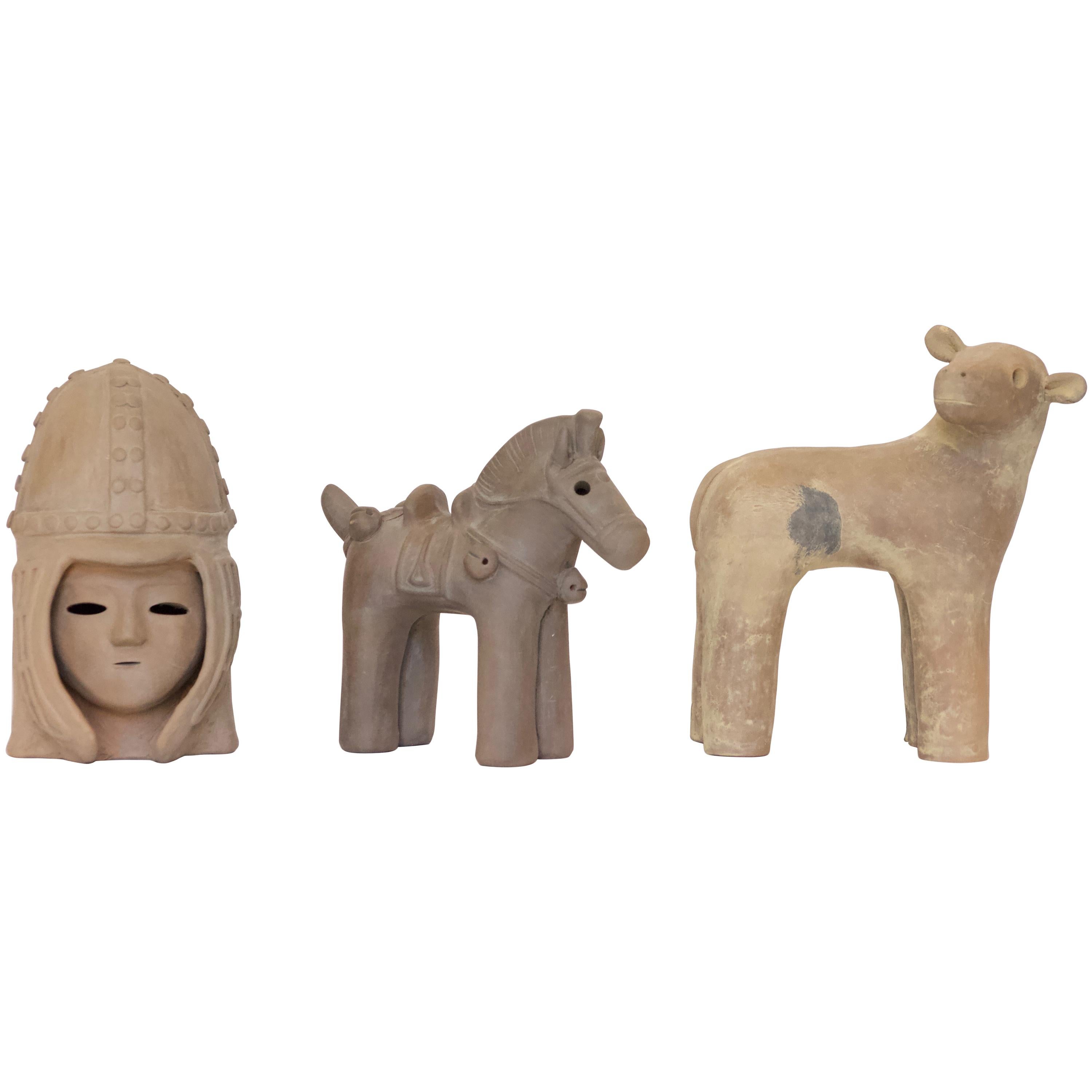 Japanese Decorative Haniwa Style Ceramic Figures For Sale
