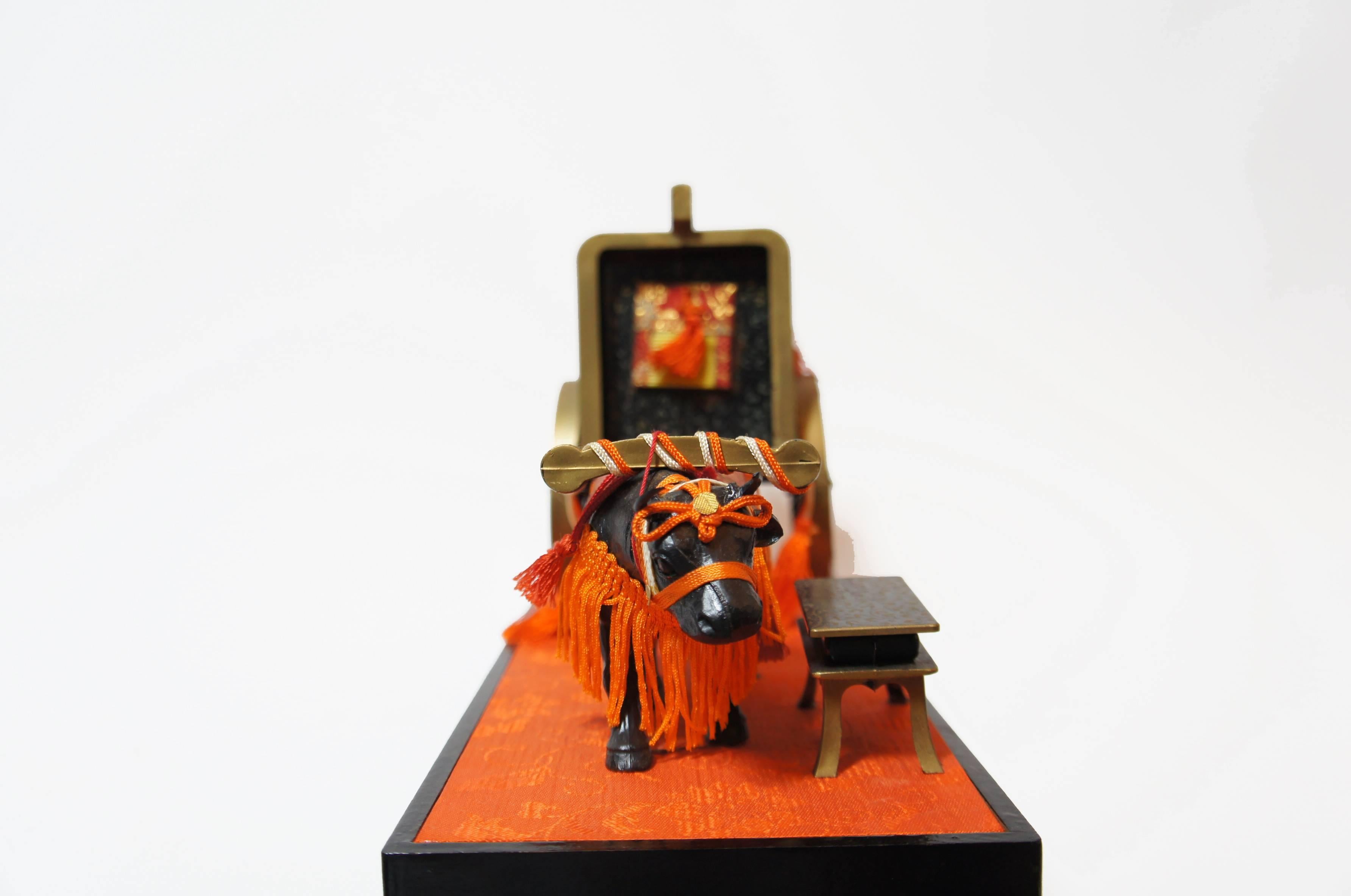 Japanese Decorative Ox Carriage Objects for Doll's Festival Hinamatsuri, 1950s In Excellent Condition In Paris, FR