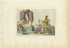 Japanese Deities Amida and Xaca Ceremony – Ferrario Print, Hand-Colored c.1815