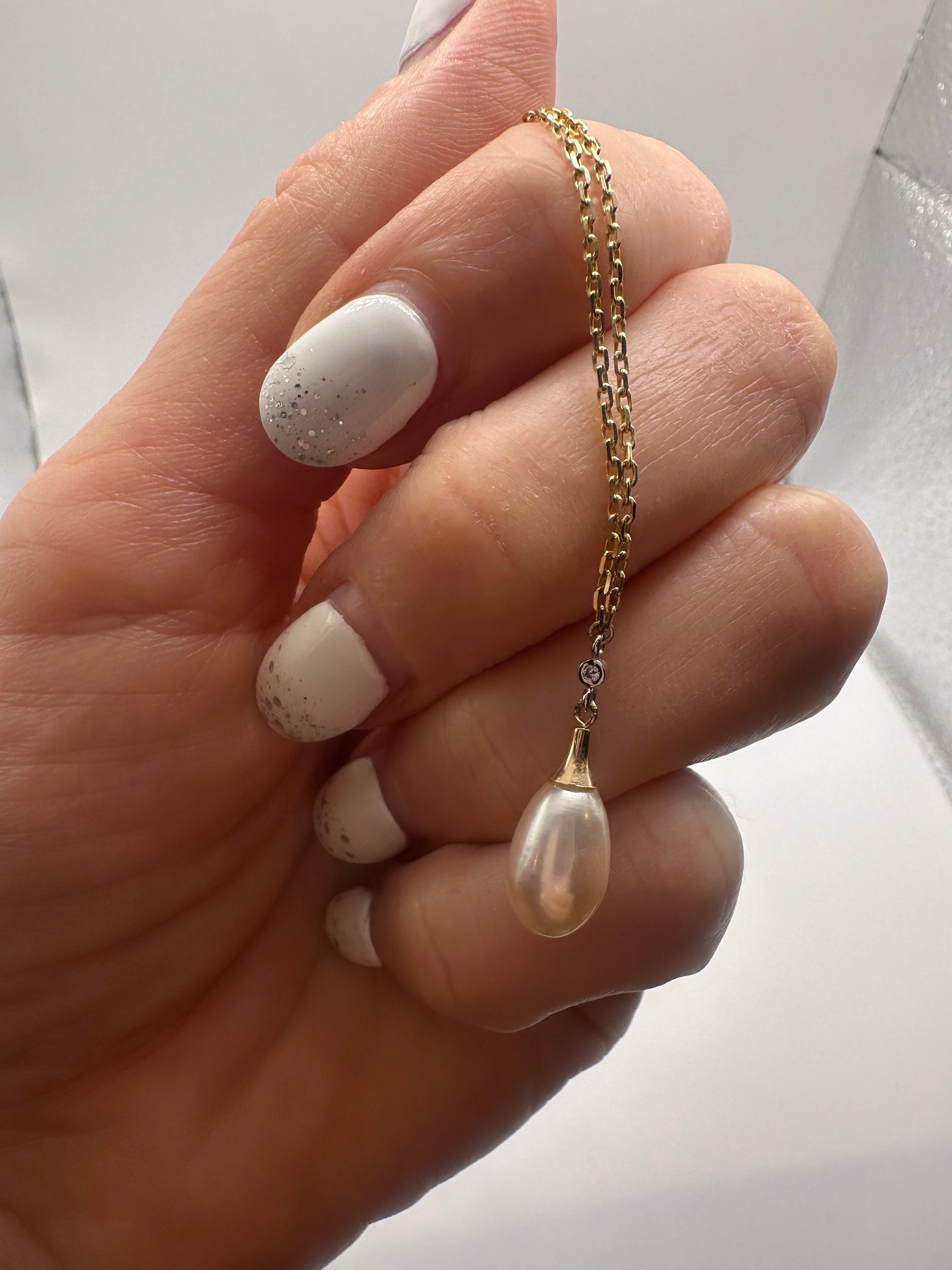 Collana di perle d'acqua dolce dal design giapponese con catena di diamanti da 16 pollici In condizioni Nuovo in vendita a Boca Raton, FL