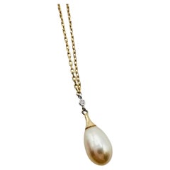 Japanese design freshwater pearl necklace with diamond 16" chain
