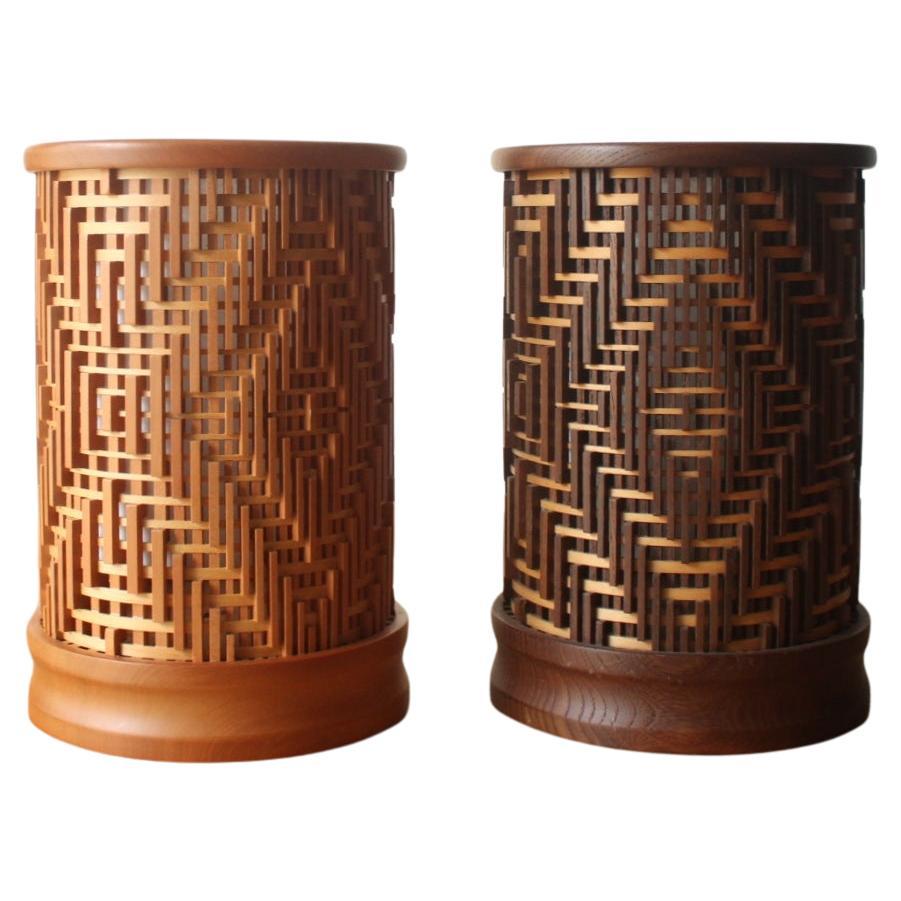 F12 Japanese Design two Light Nagayama KouBou [Jakko] Kumiko Light stands For Sale