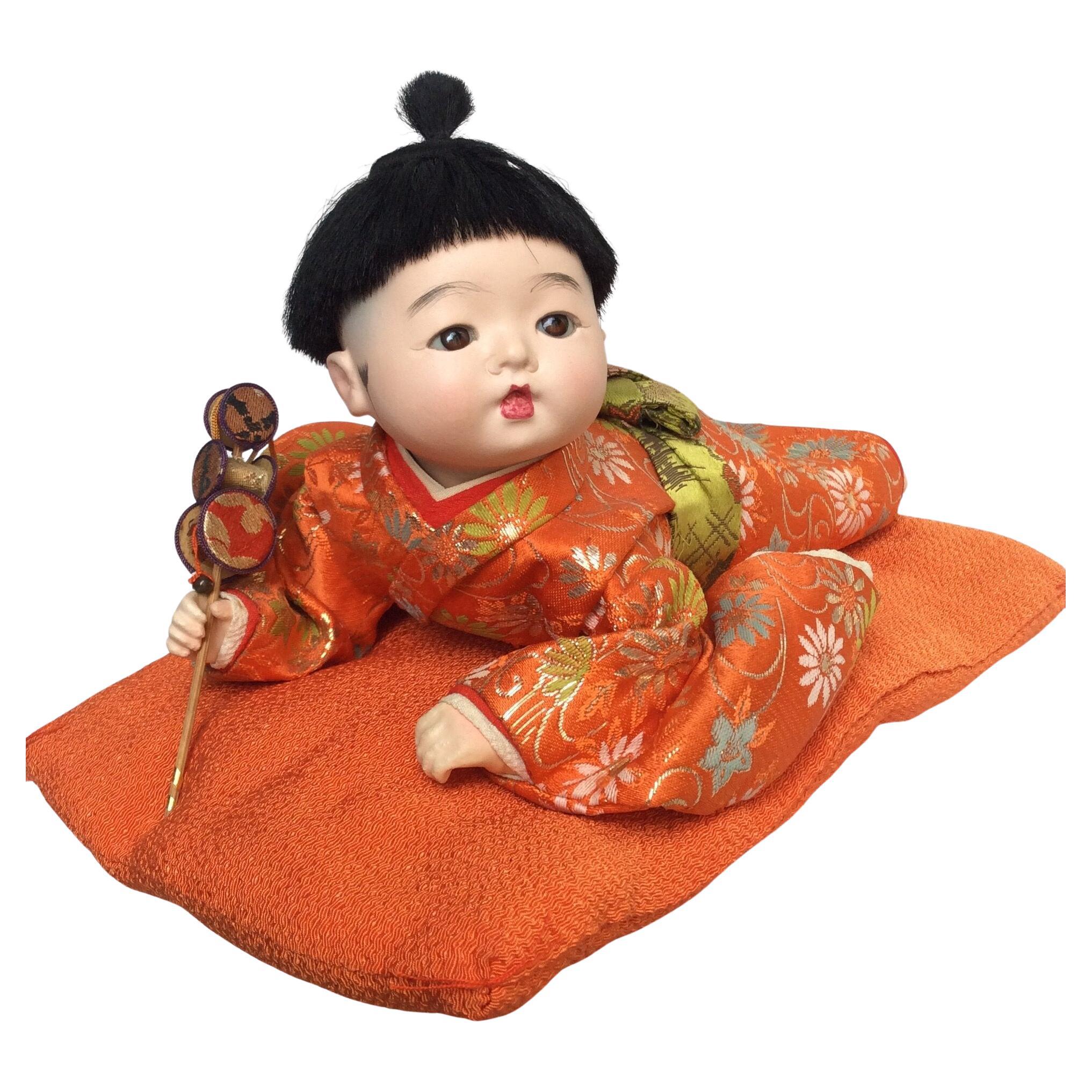 Japanische Puppe Ichimatsu Ningyou mit Porzellan 1960 Showa