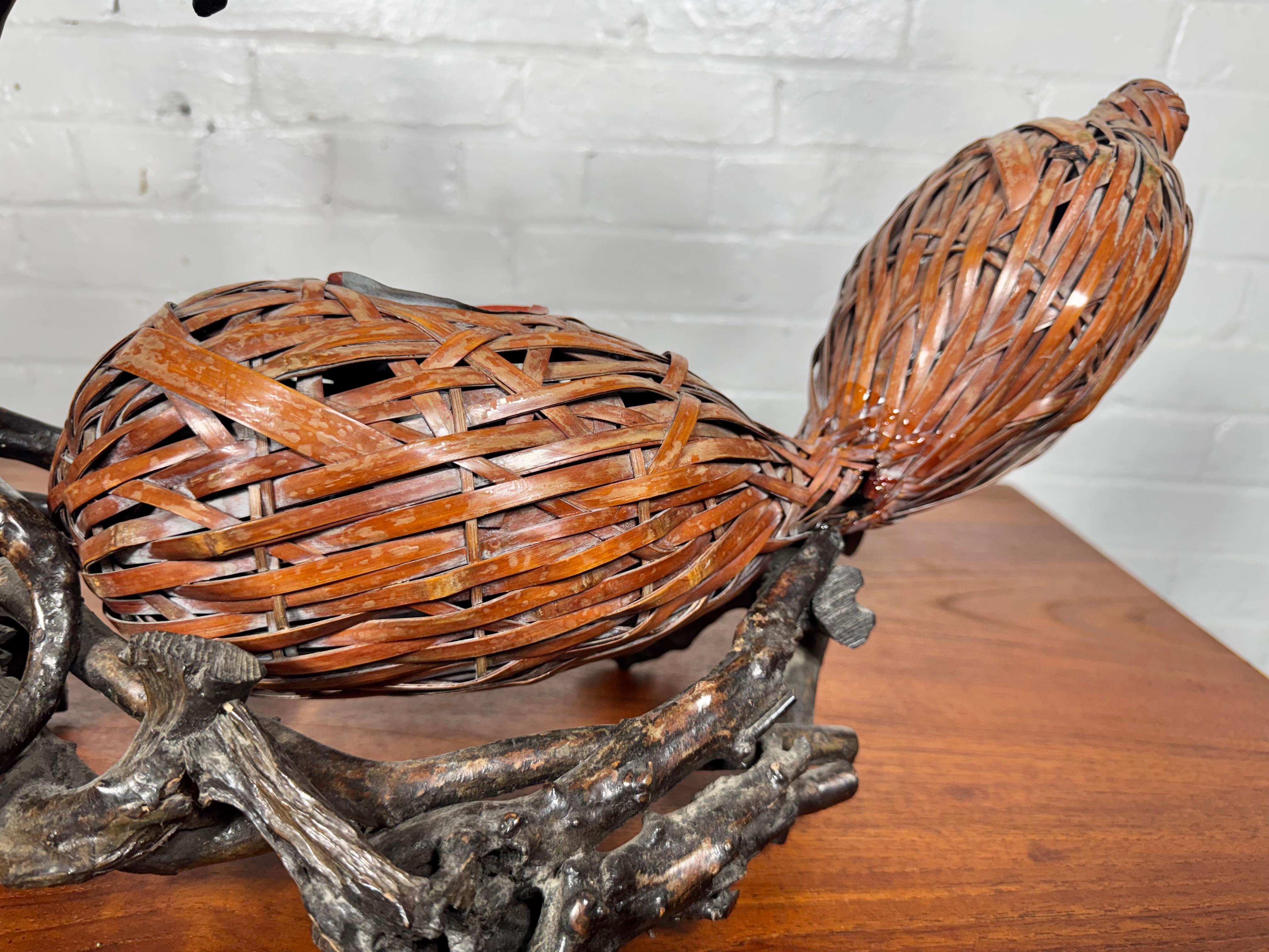 Japanese Double Gourd Ikebana Woven Basket and root For Sale 3