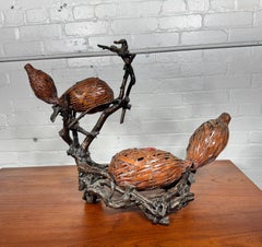 Japanese Double Gourd Ikebana Woven Basket and root