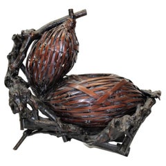 Cesta tejida japonesa de doble calabaza Ikebana