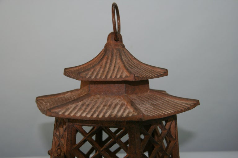 Iron Japanese Double Pagoda Garden Lighting Lantern For Sale