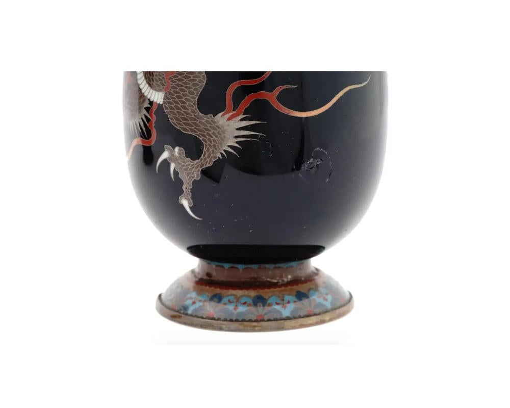 Japanese Dragon Meiji Era Cloisonne Enamel Vases 5