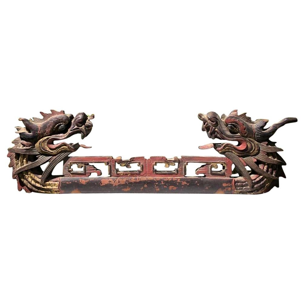 Japanese Dragon Temple Sculpture, Hand Carved and Hand Polychromed, 19th Century