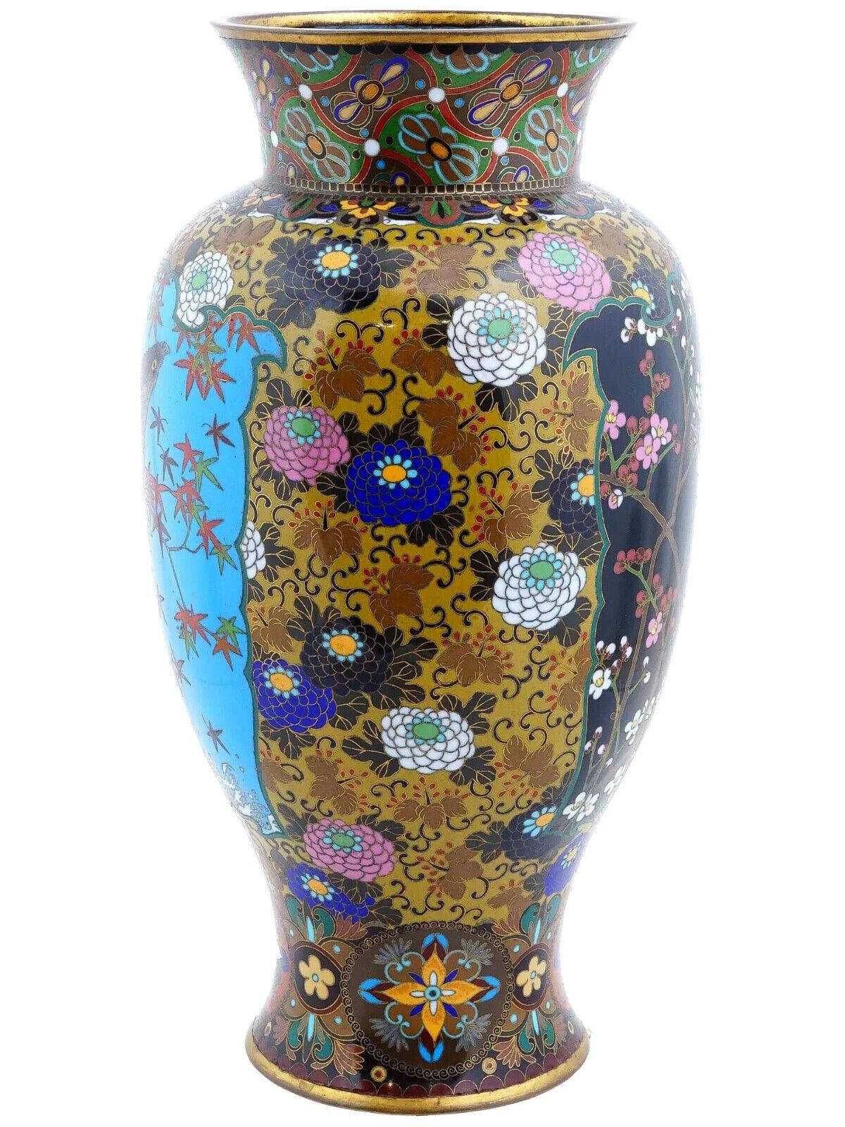 Jarrón de esmalte de cloisonné con diseño floral de águila japonesa Meiji en venta