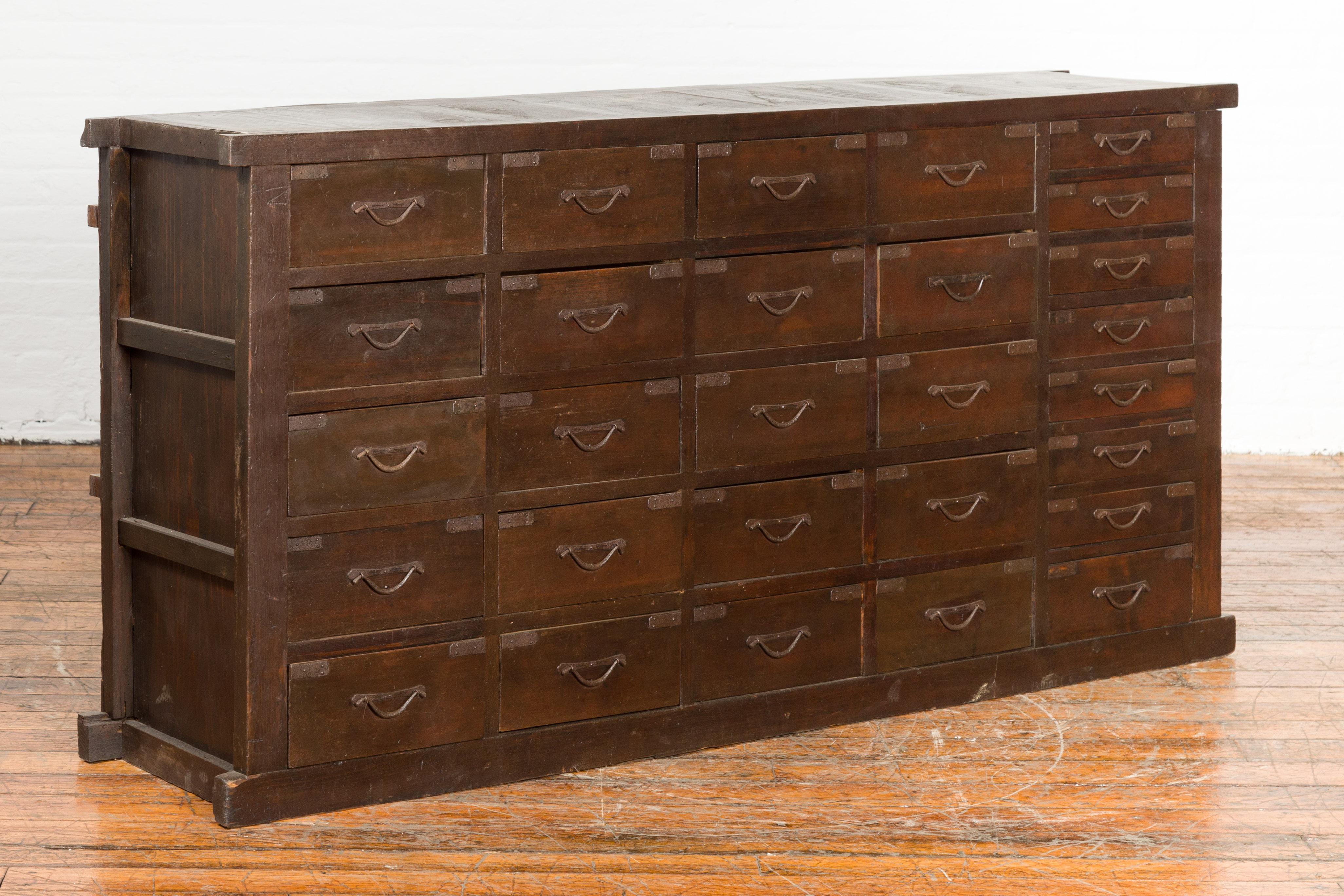 Japanese Early 20th Century Apothecary Chest with 28 Drawers and Brown Patina 9