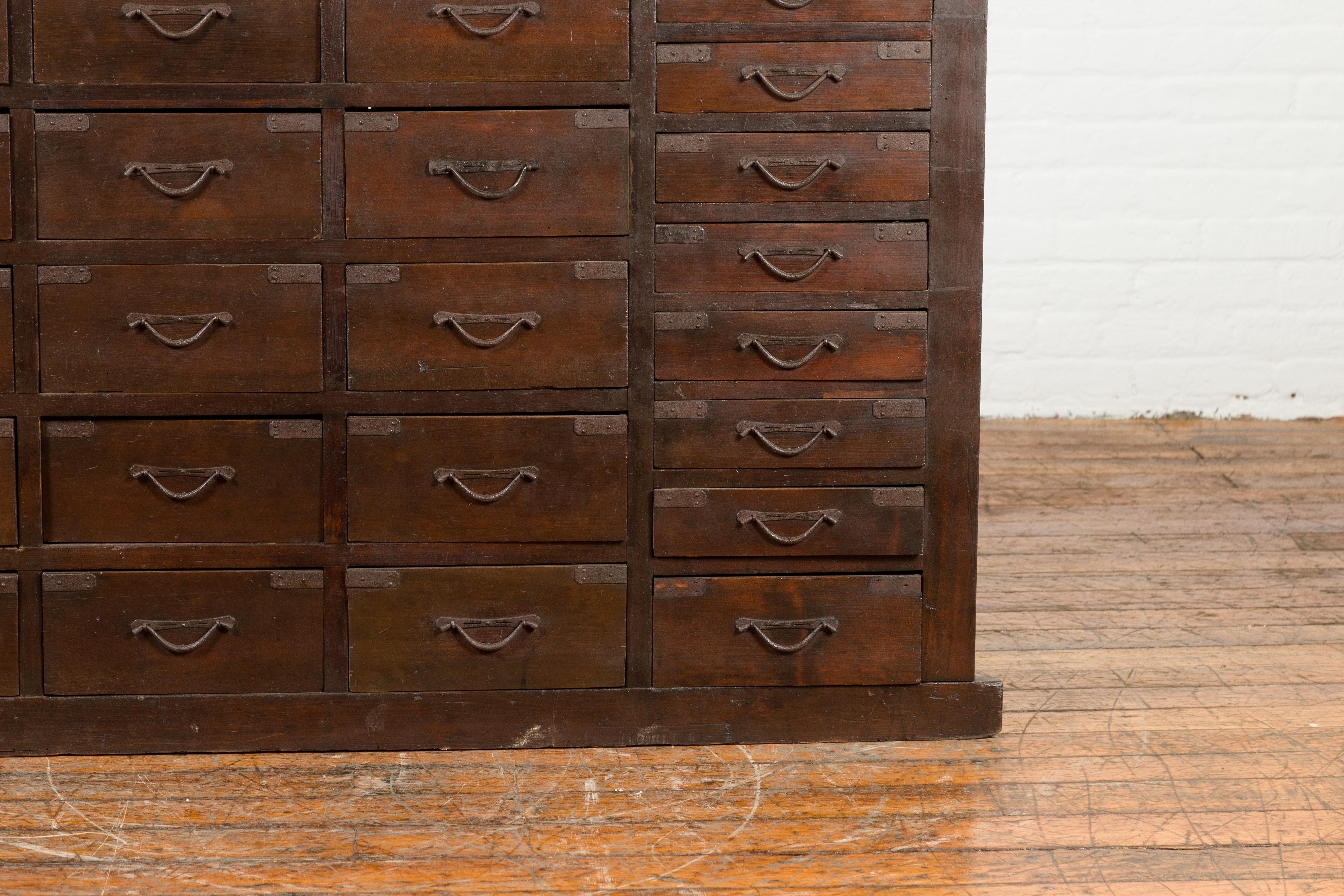 Japanese Early 20th Century Apothecary Chest with 28 Drawers and Brown Patina 2